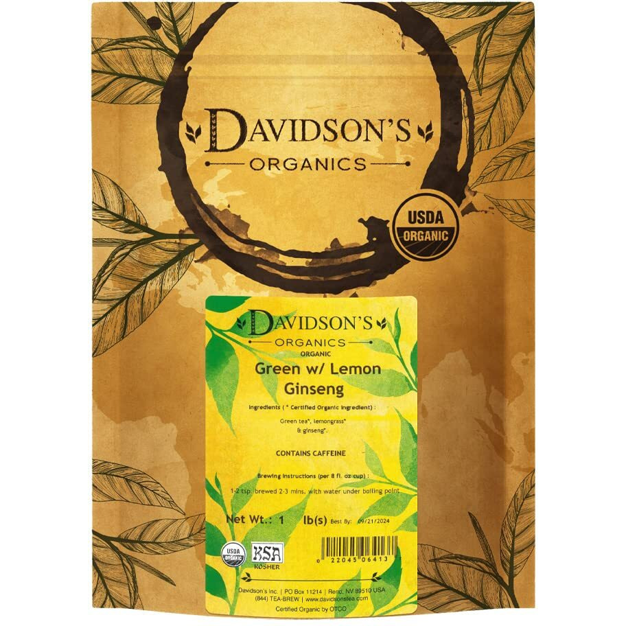 Davidson's Organics, Green With Lemon Ginseng Loose Leaf Tea, 16-Ounce Bag