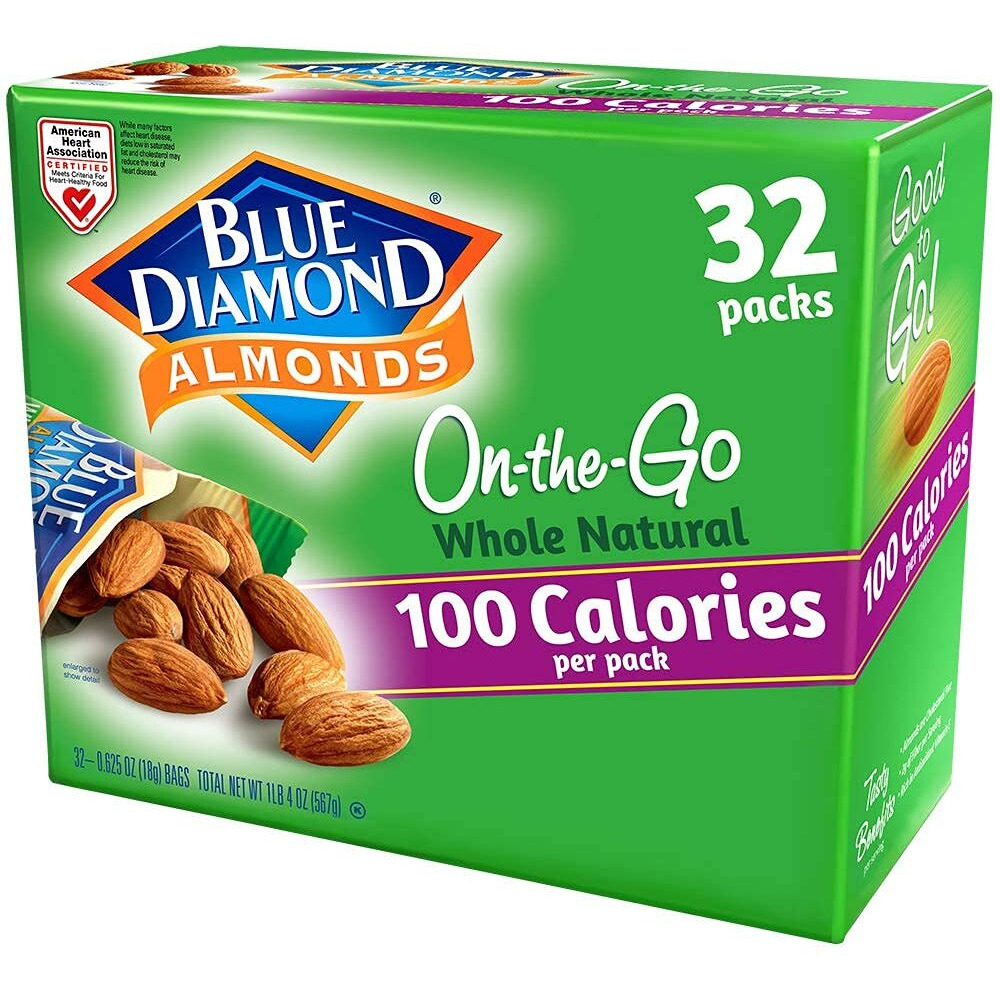 Blue Diamond Almonds Whole Natural Raw Snack Nuts, 100 Calorie Travel Bags, 32 Count