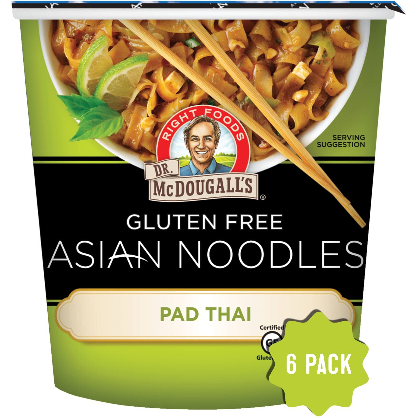 Dr. Mcdougall's Pad Thai Noodles - Asian Noodles - Gluten Free And Vegan Ramen Noodles - Instant Ramen Noodle Cups - Vegetarian Ramen - 2 Ounces - Pack Of 6