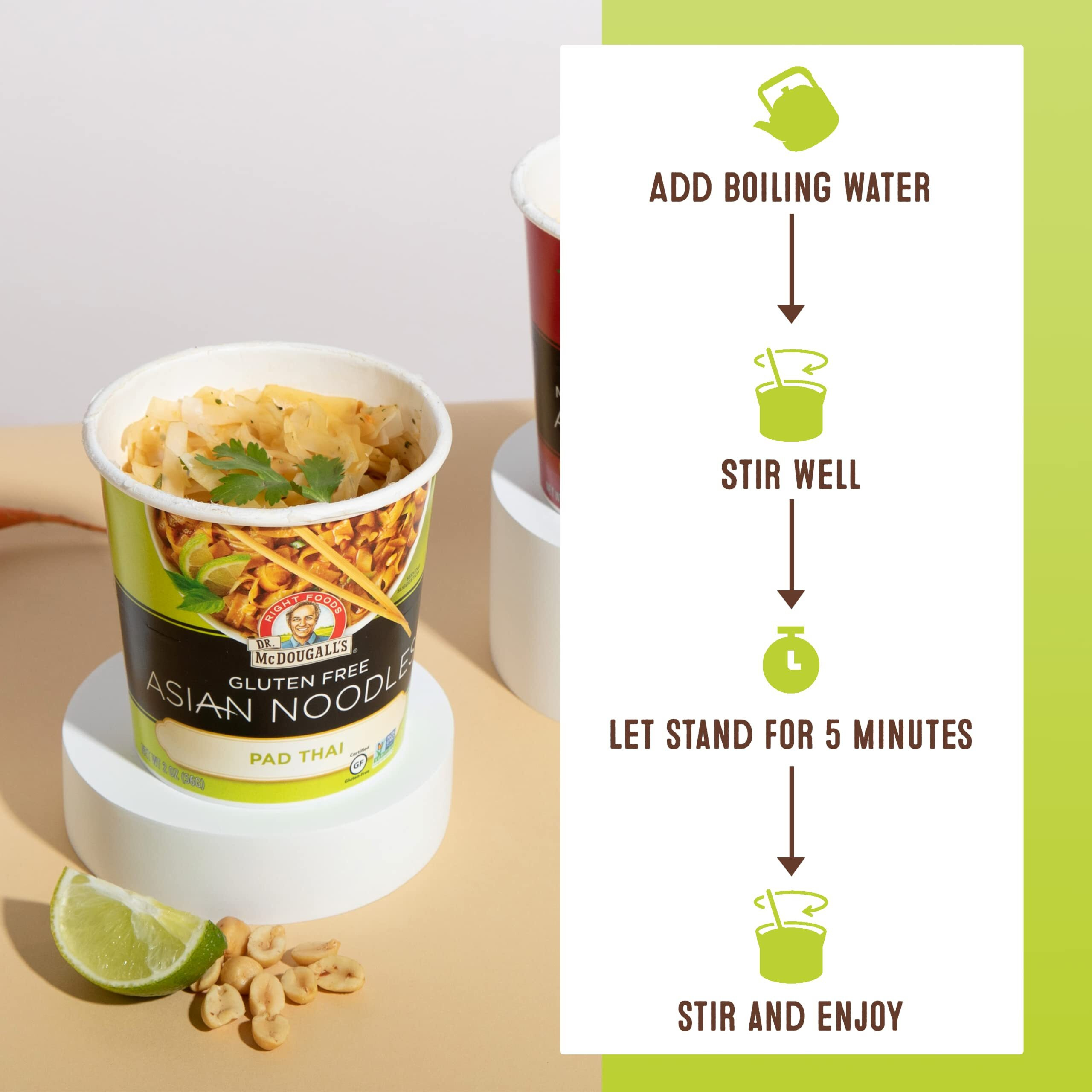 Dr. Mcdougall's Pad Thai Noodles - Asian Noodles - Gluten Free And Vegan Ramen Noodles - Instant Ramen Noodle Cups - Vegetarian Ramen - 2 Ounces - Pack Of 6