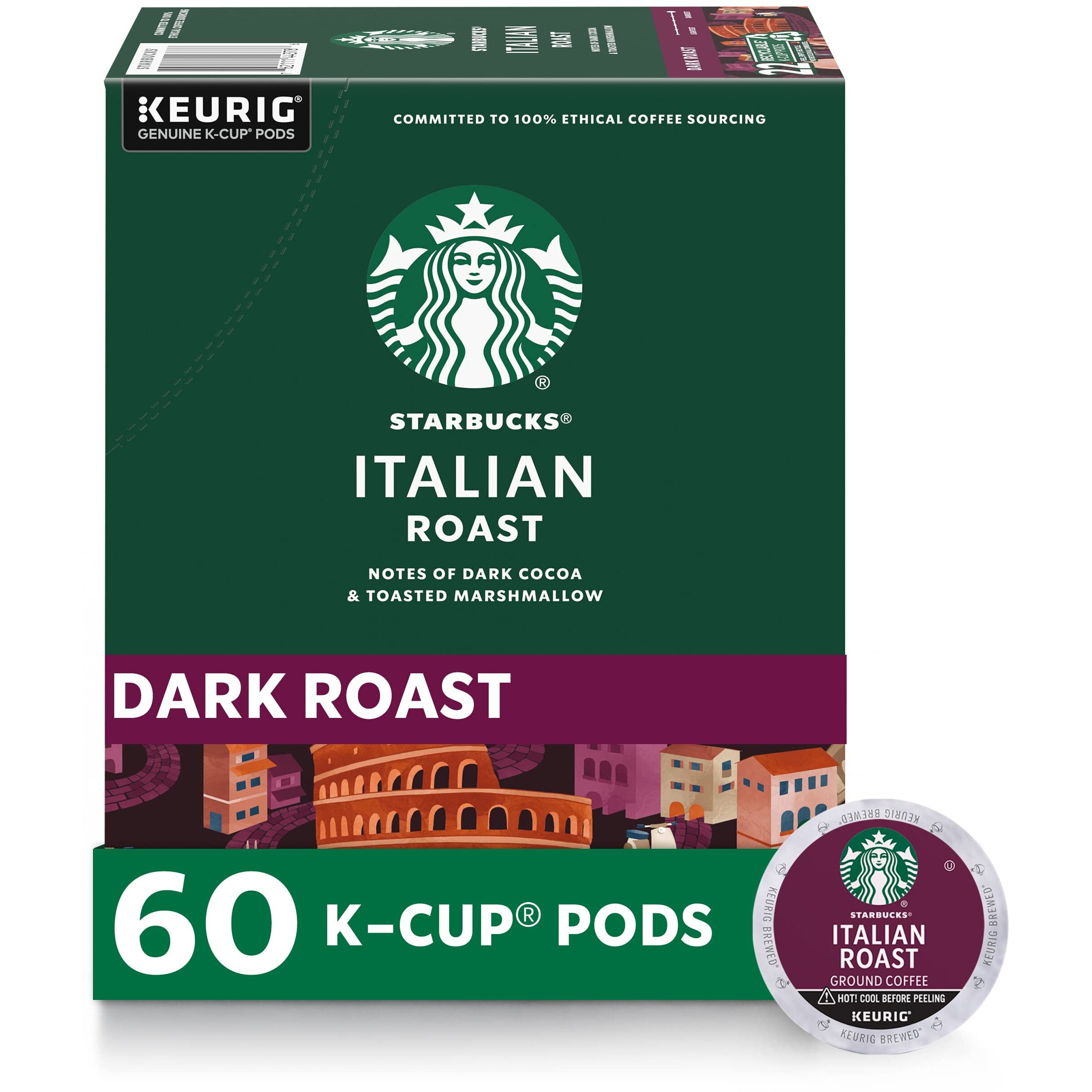 Starbucks K-Cup Coffee Pods, Dark Roast Coffee, Italian Roast For Keurig Brewers, 100% Arabica, 6 Boxes (60 Pods Total)