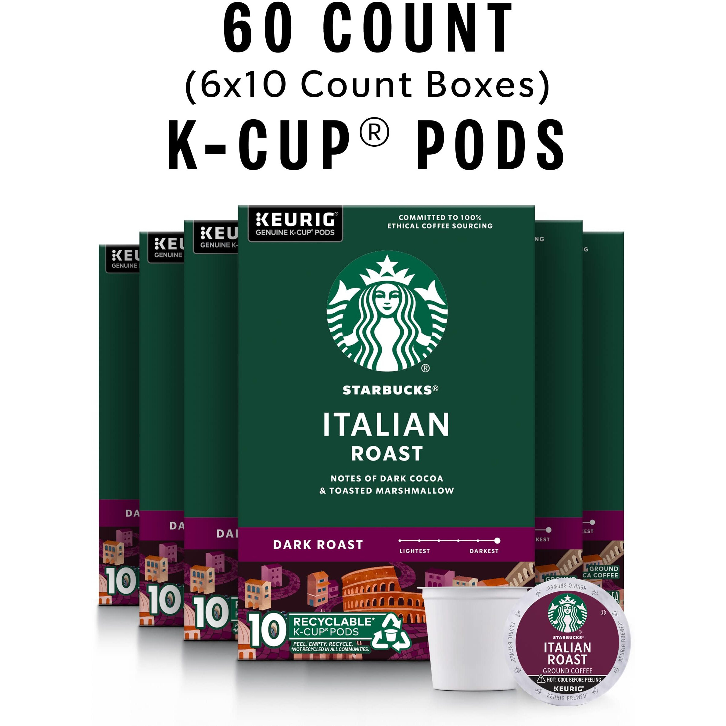 Starbucks K-Cup Coffee Pods, Dark Roast Coffee, Italian Roast For Keurig Brewers, 100% Arabica, 6 Boxes (60 Pods Total)