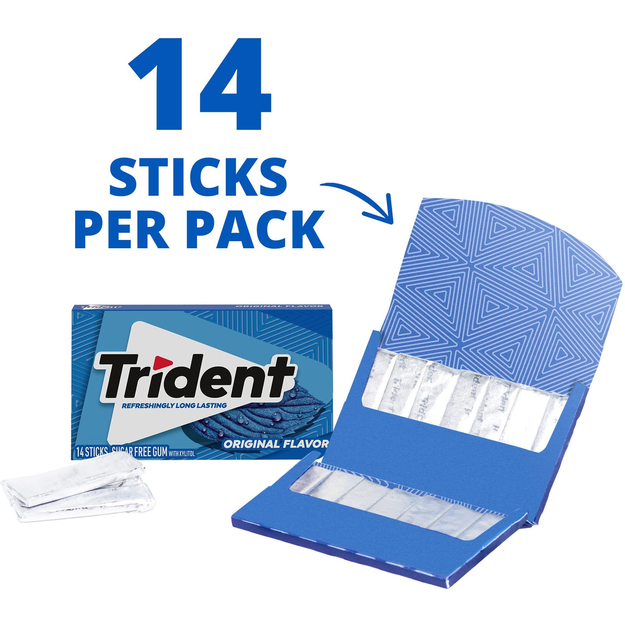 Trident Original Flavor Sugar Free Gum, 12 Packs Of 14 Pieces (168 Total Pieces)