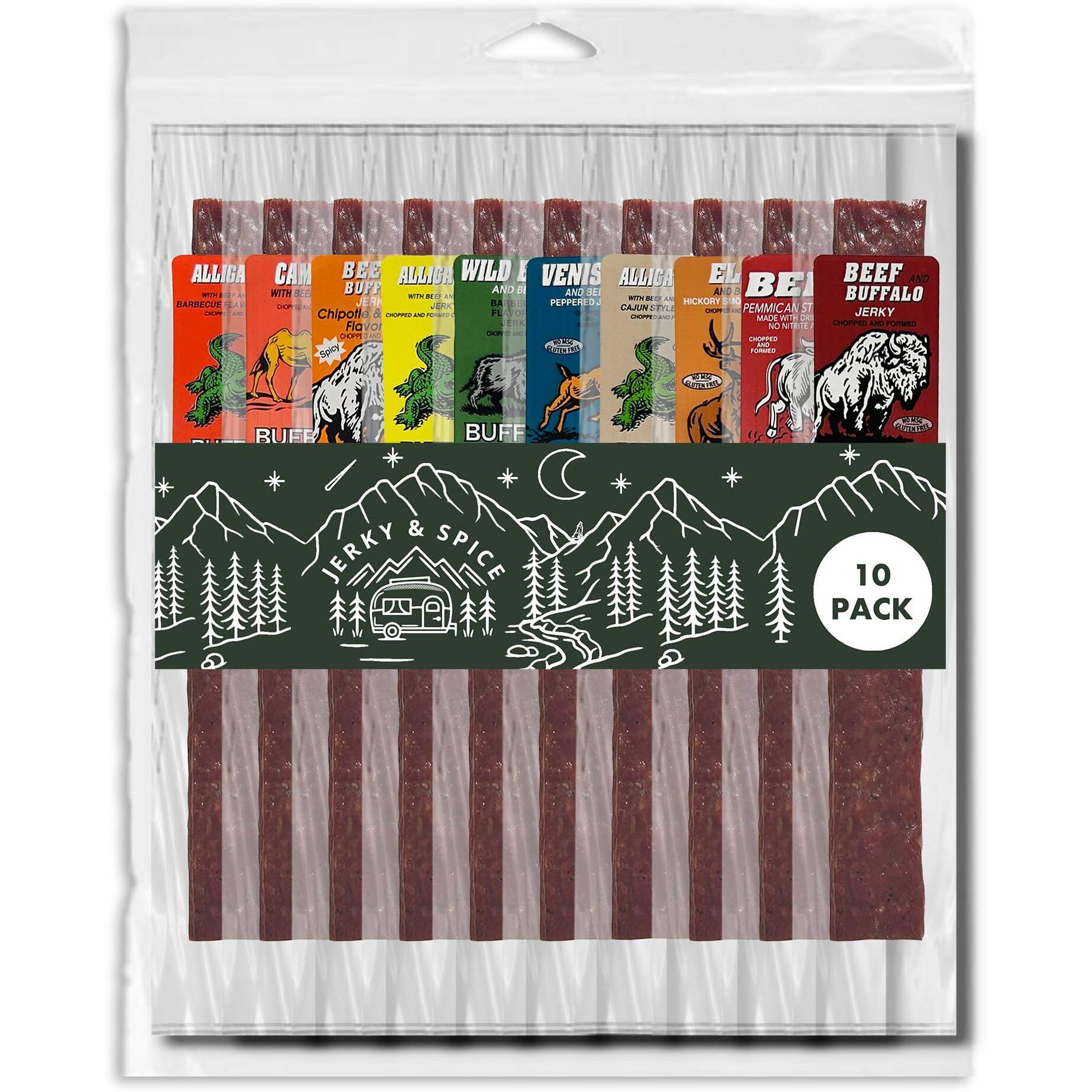 Buffalo Bob's Exotic Jerky Assortment - 10 Flavor Variety Pack - Wild Game Jerky, Snack For Adventure Enthusiasts, Stocking Stuffer, Gift For Men, Healthy Snack, Gluten Free