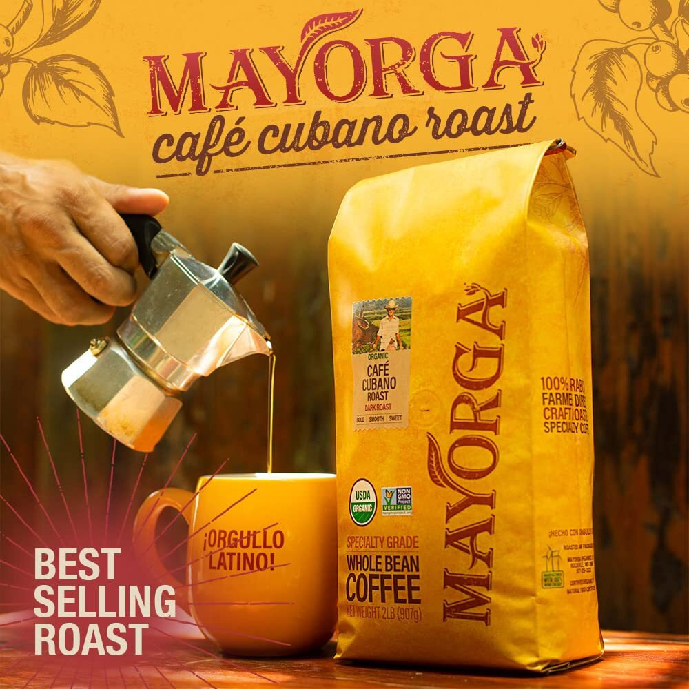 Mayorga Organics Coffee Cubano Roast Dark Coffee Dark Roast Whole Bean Coffee 2Lbs Bag Caf  , Specialty-Grade, 100% Usda Organic, Non-Gmo Verified, Direct Trade, Kosher