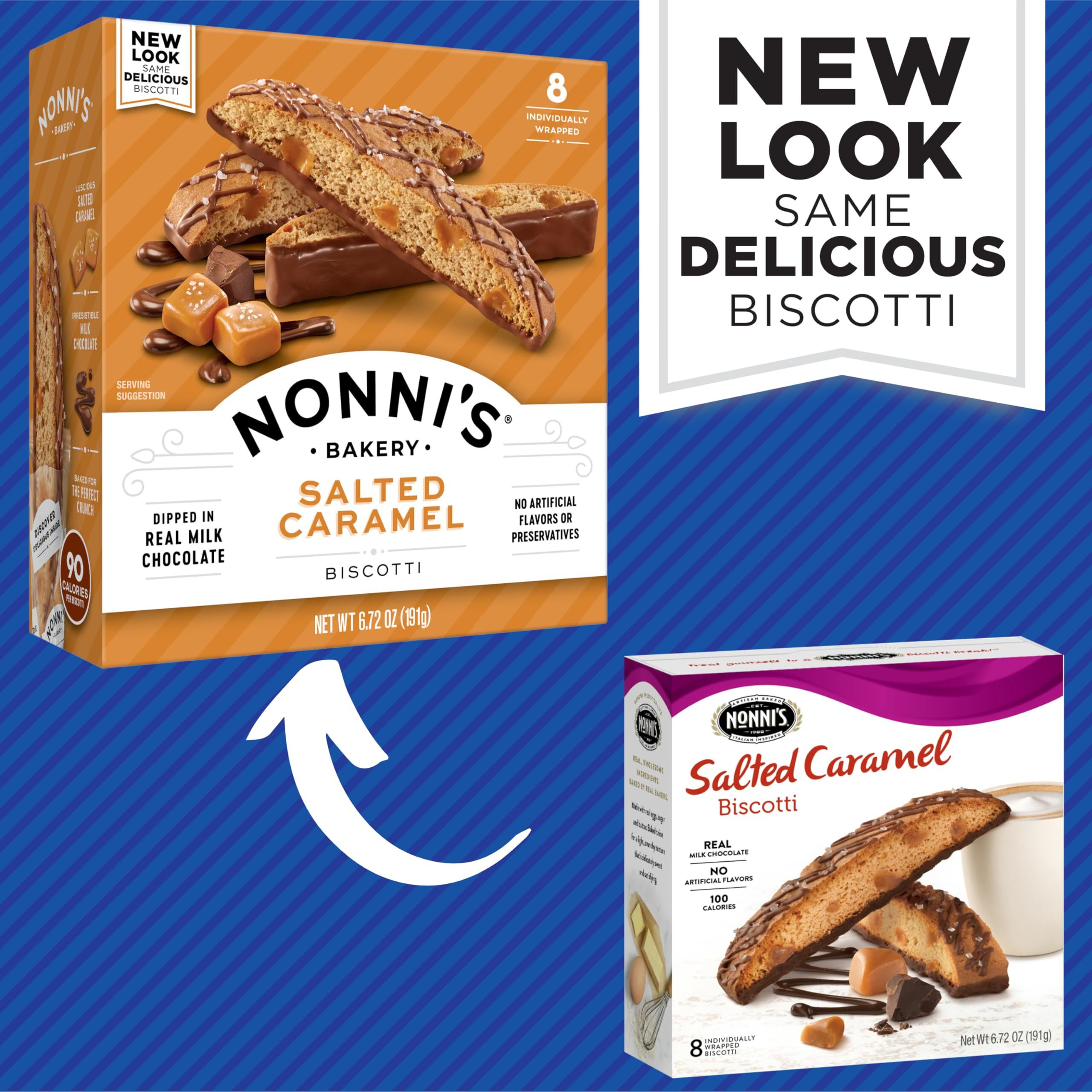 Nonni's Salted Caramel Biscotti Italian Cookies - 2 Boxes - Biscotti Individually Wrapped Cookies - Italian Biscotti Cookies W/Rich Milk Chocolate & Sea Salt - Kosher - 6.72 Oz