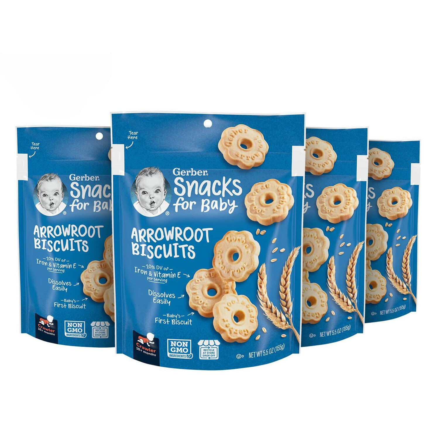 Gerber Snacks For Baby Arrowroot Biscuits, 5.5 Ounce Pouch (Pack Of 4)