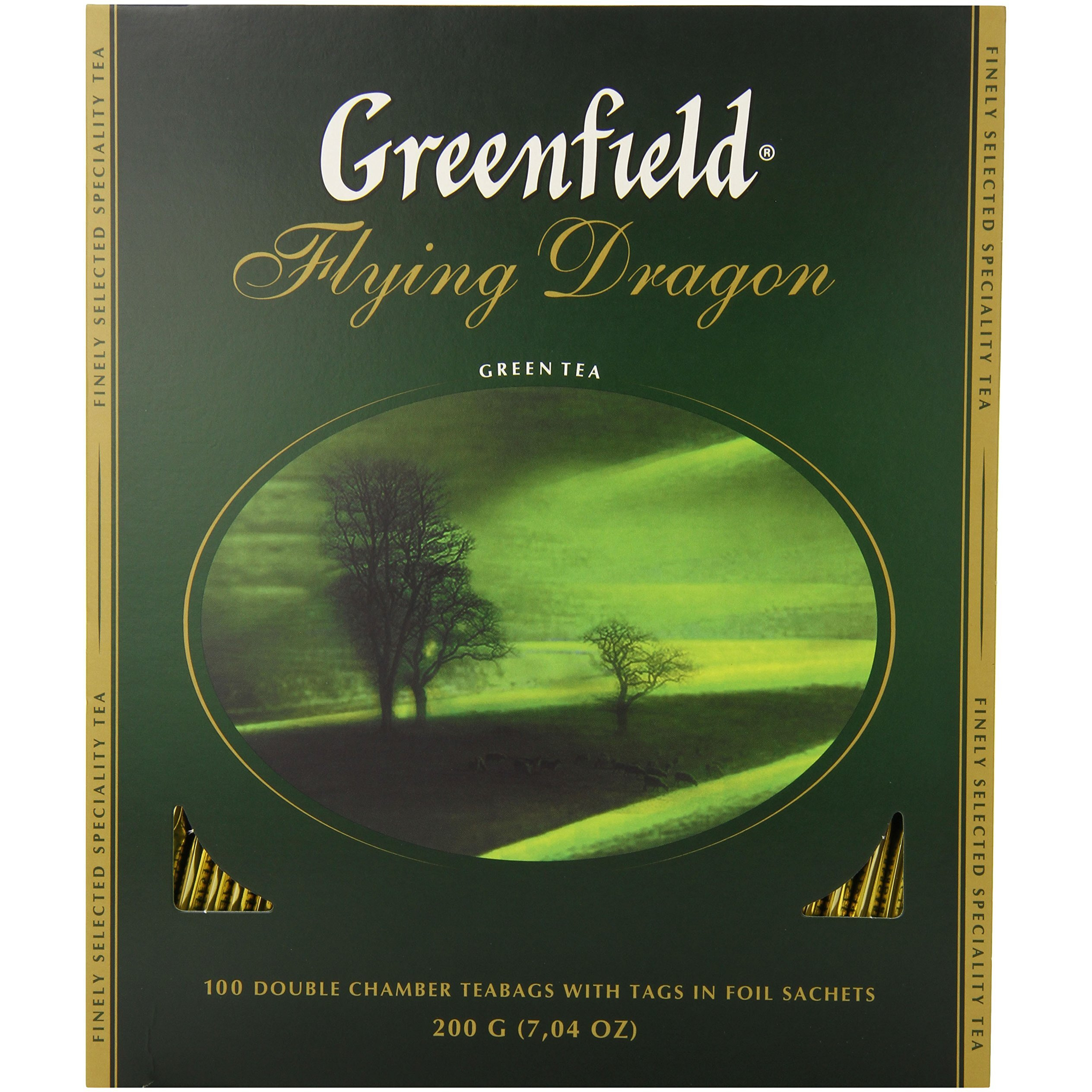 Greenfield Flying Dragon Green Tea Collection Finely Selected Speciality Tea 100 Double Chamber Teabags With Tags In Foil Sachets