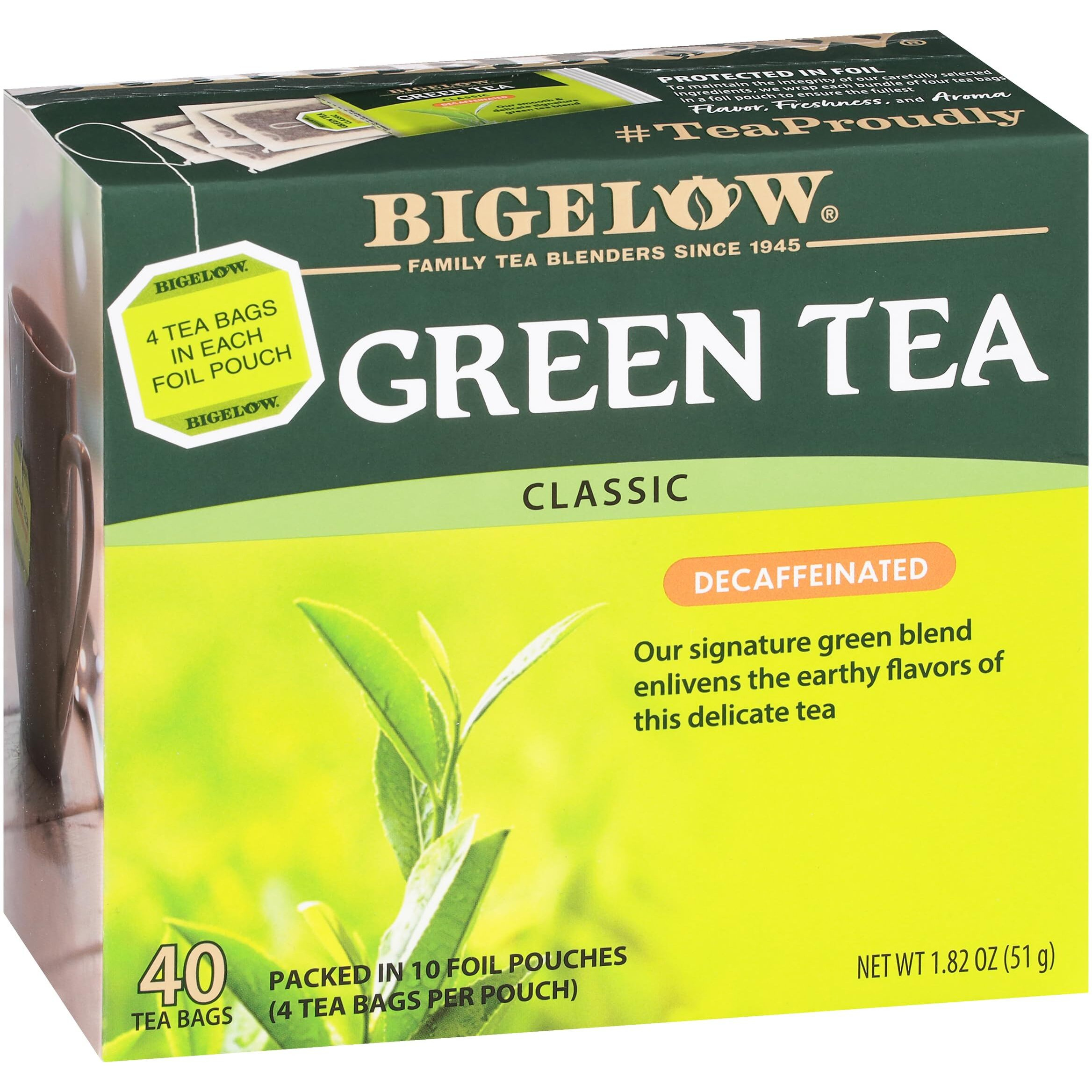 Bigelow Tea Decaffeinated Green Tea, Decaf Tea, 40 Count Box (Pack Of 6), 240 Total Tea Bags