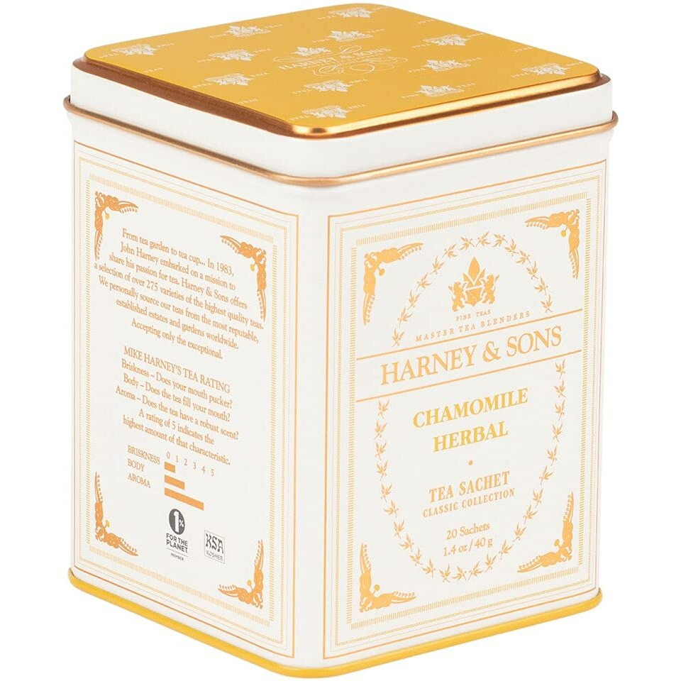Harney & Sons Chamomile Herbal Tea, Classic Tin, 20 Sachets, White