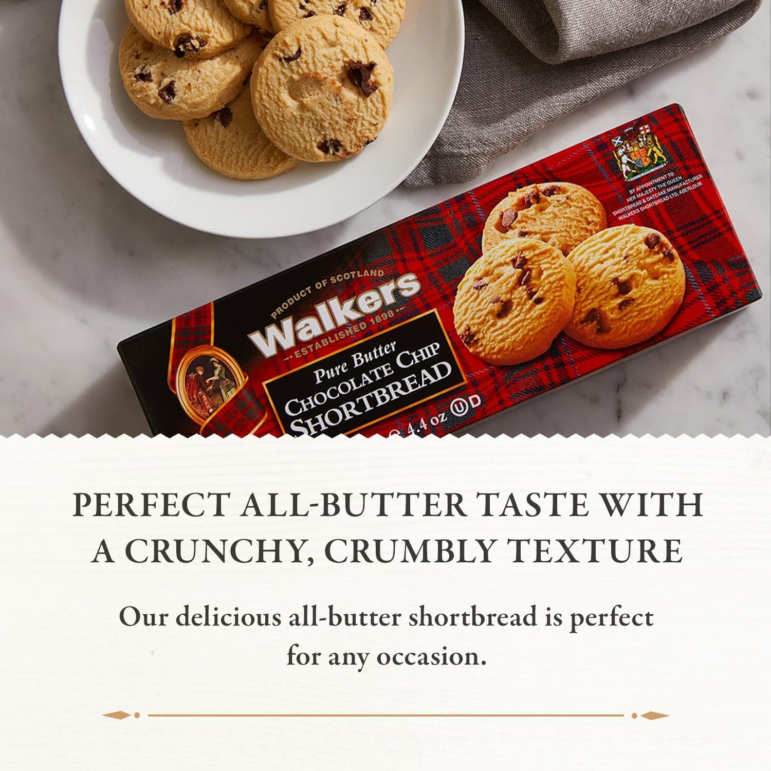 Walker's Shortbread Chocolate Chip Cookies, Pure Butter Shortbread Cookies, 4.4 Oz (Pack Of 4)