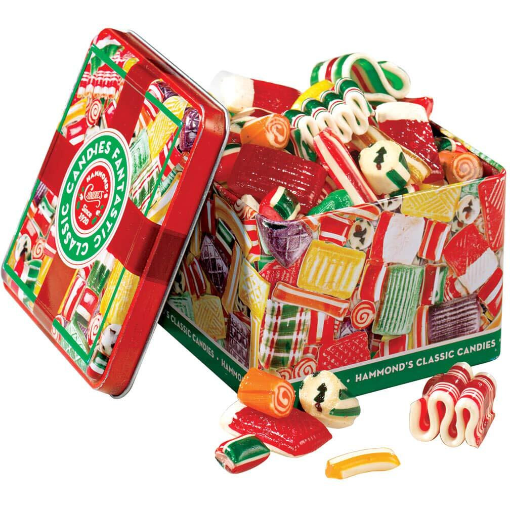 Hammond's Candies - Old Fashioned Holiday Classics Mix Hard Candy In Decorative Tin, Includes Assorted Ribbon, Pillow, & Hard Candies, Handcrafted In The Usa