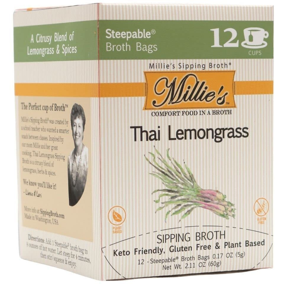 Millies All Natural Organic Gluten-Free Vegetable Sipping Broth 12 Tea Bags Thai Lemongrass