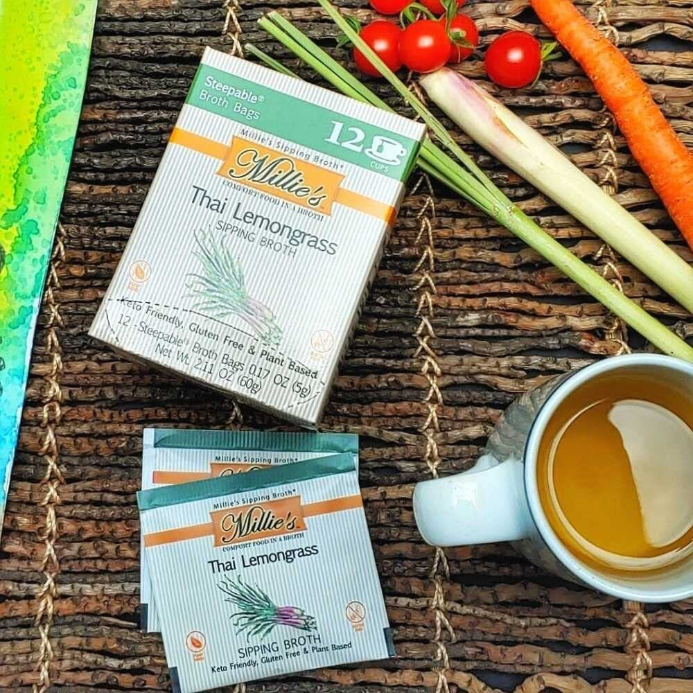 Millies All Natural Organic Gluten-Free Vegetable Sipping Broth 12 Tea Bags Thai Lemongrass