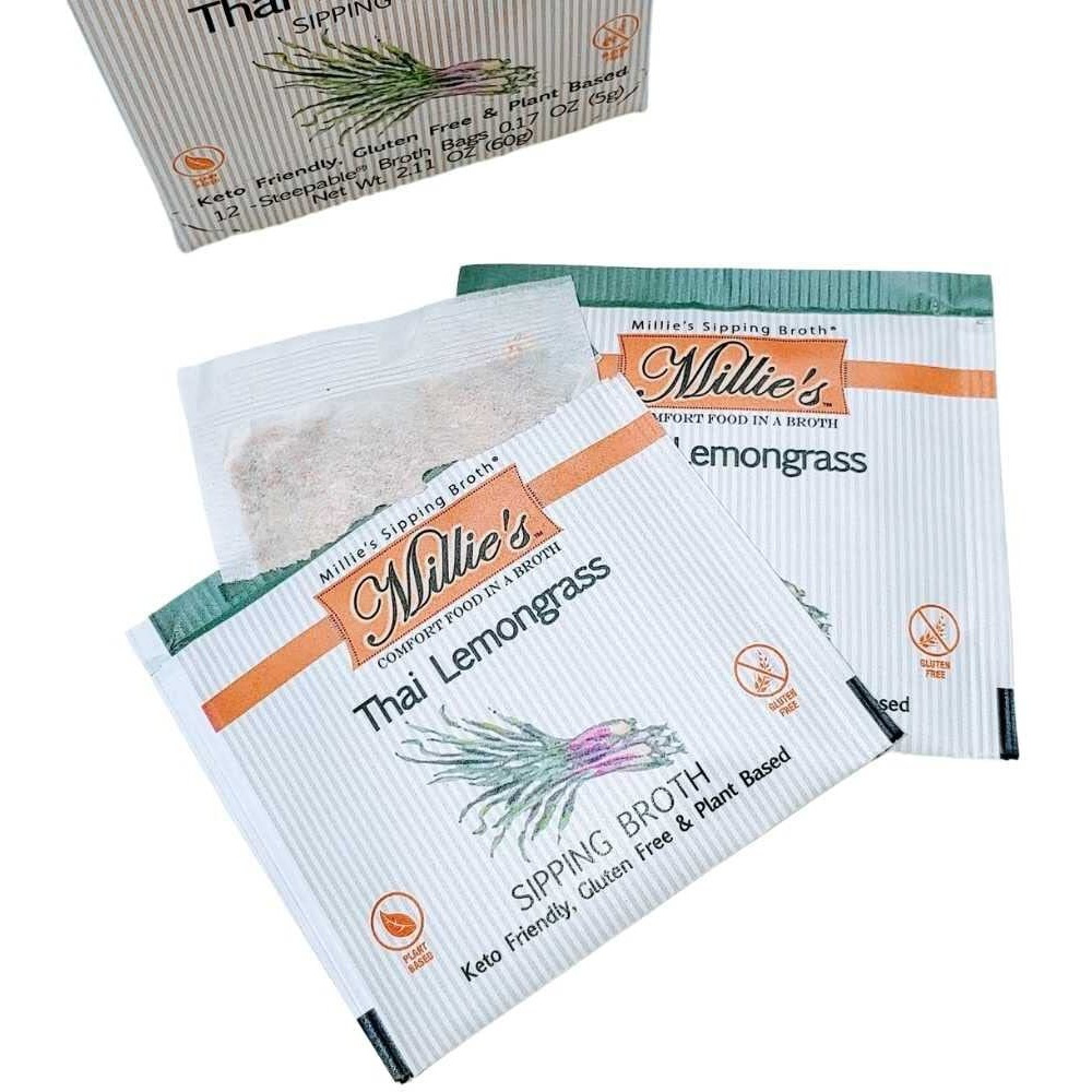 Millies All Natural Organic Gluten-Free Vegetable Sipping Broth 12 Tea Bags Thai Lemongrass