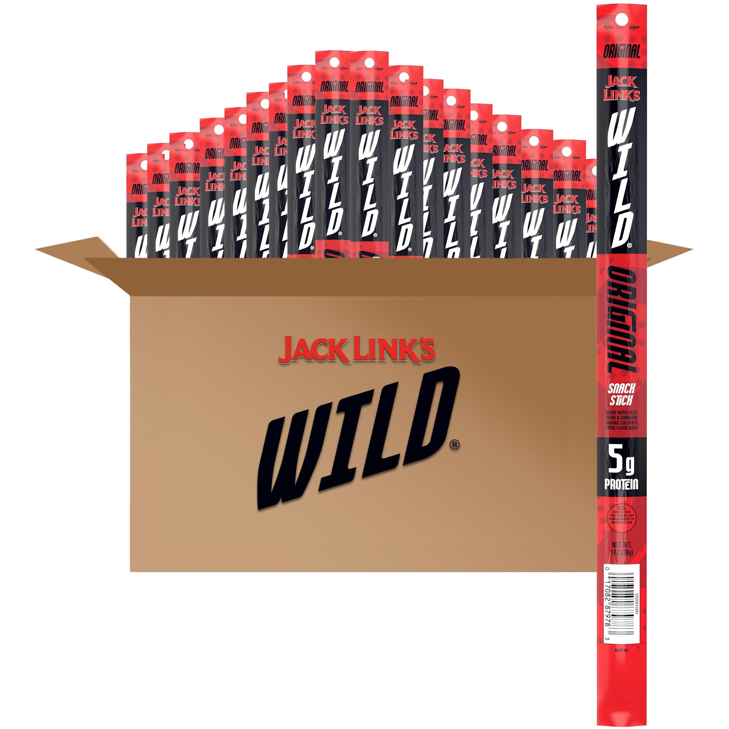 Jack Link's Wild Beef Sticks, Original - Protein Snack, Meat Stick With 6G Of Protein, 1 Oz. (Pack Of 20)