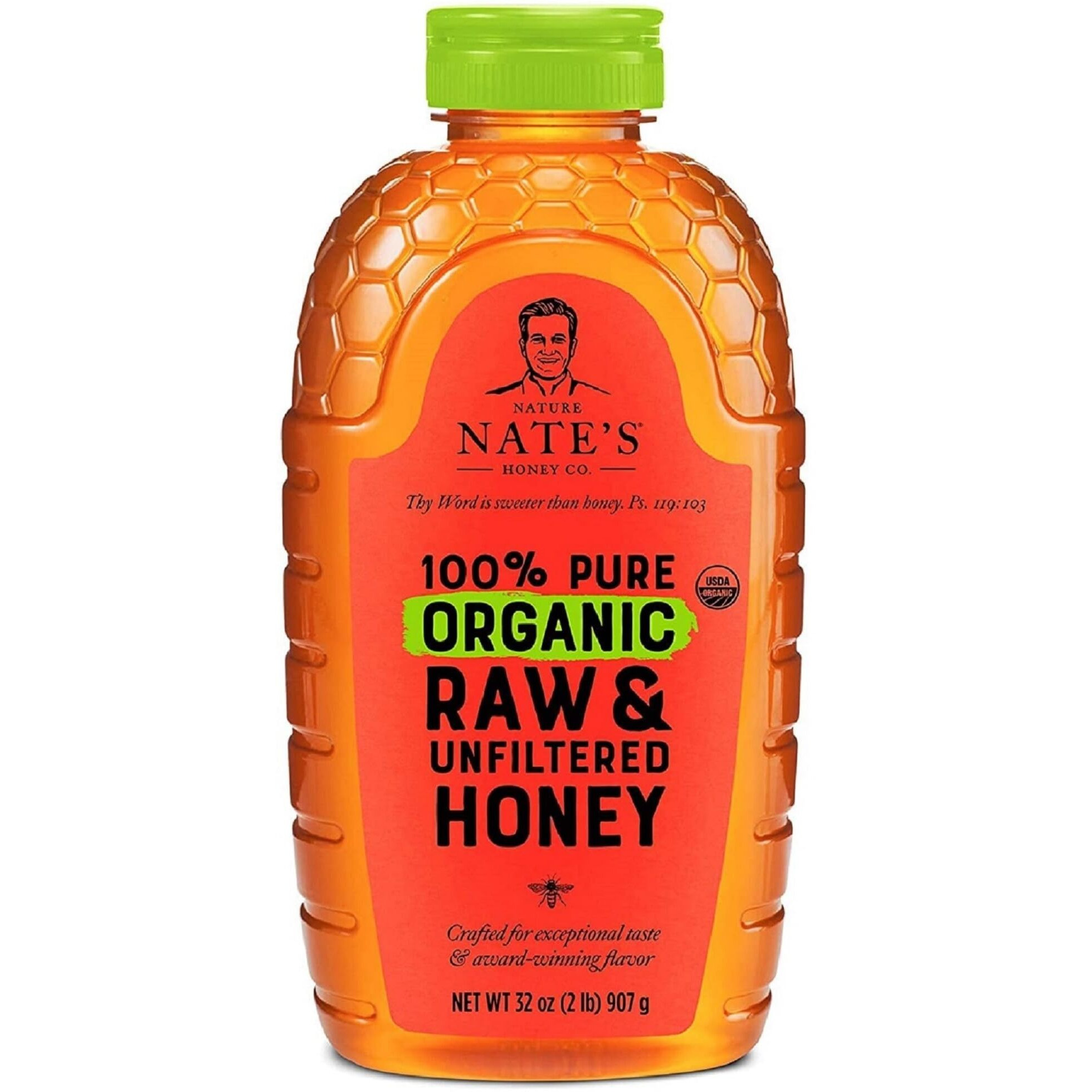 Nate's Organic 100% Pure, Raw & Unfiltered Honey - Usda Certified Organic - 32Oz. Squeeze Bottle