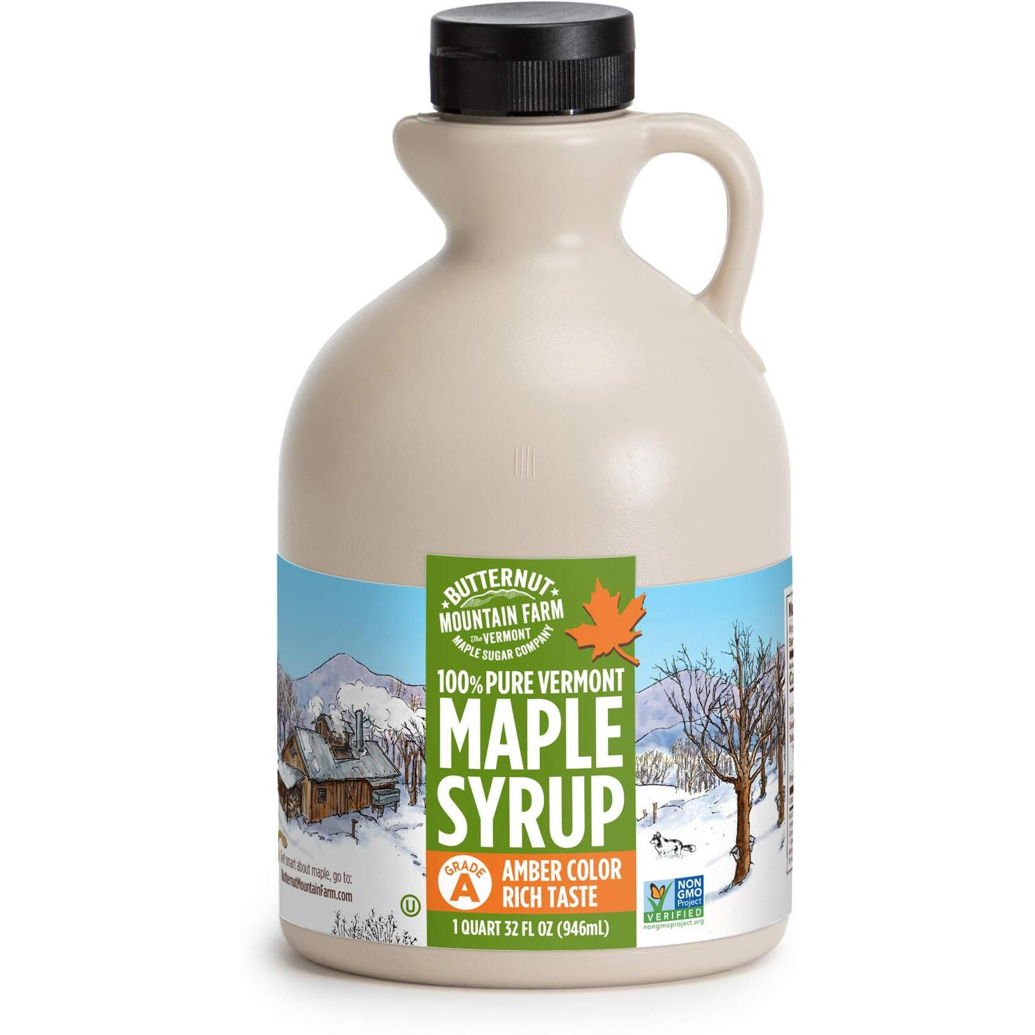 Butternut Mountain Farm Pure Vermont Maple Syrup, Grade A, Amber Color, Rich Taste, All Natural, Easy Pour Jug, 32 Fl Oz, 1 Qt