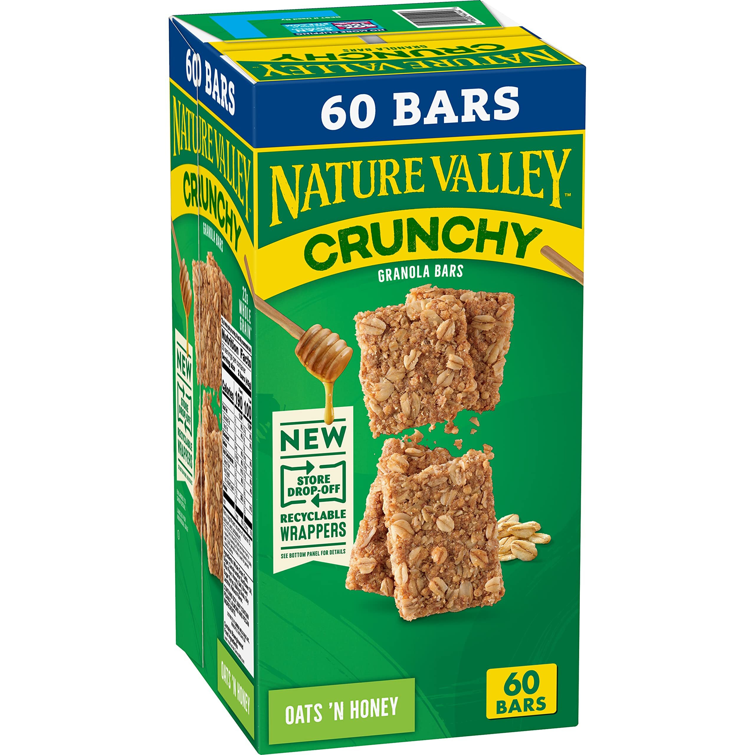 Nature Valley Crunchy Oats 'N Honey Granola Bars, 60 Bars, 44.7 Oz (30 Pouches)
