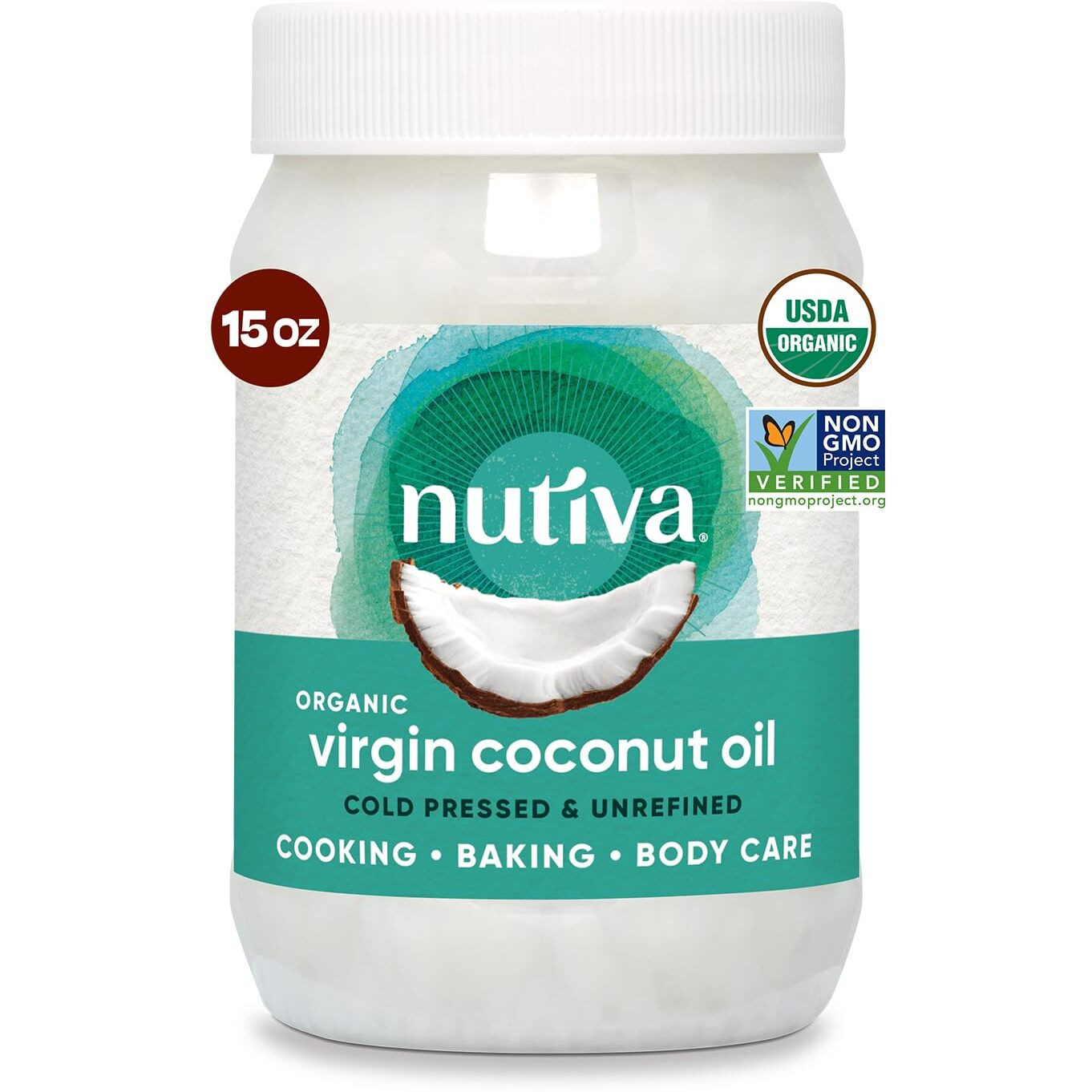 Nutiva Organic Coconut Oil 15 Fl Oz, Cold-Pressed, Fresh Flavor For Cooking, Natural Hair, Skin, Massage Oil And, Non-Gmo, Usda Organic, Unrefined Extra Virgin Coconut Oil (Aceite De Coco)