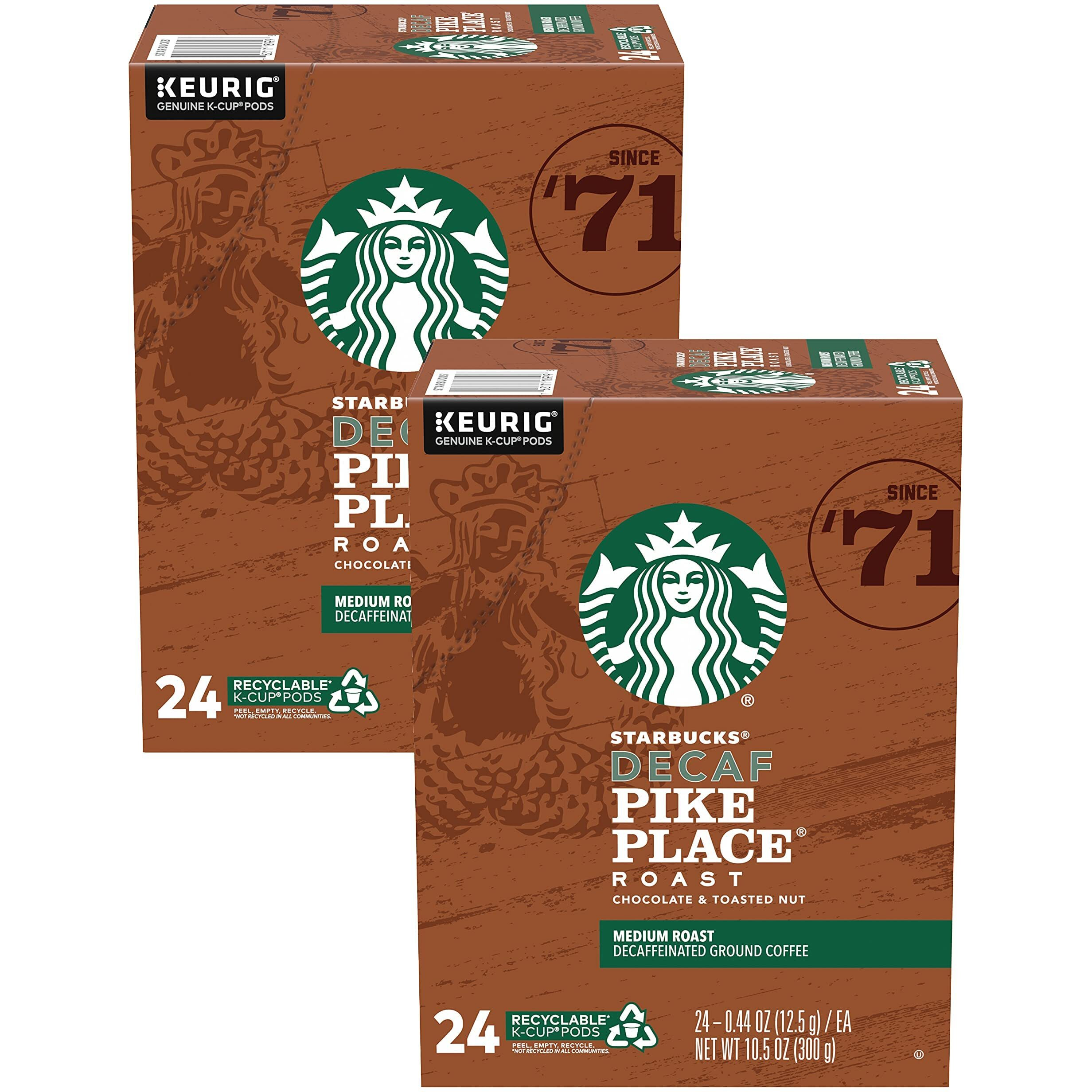 Starbucks Decaf Coffee K-Cup Pods, Pike Place, 24 Ct (Pack Of 2)