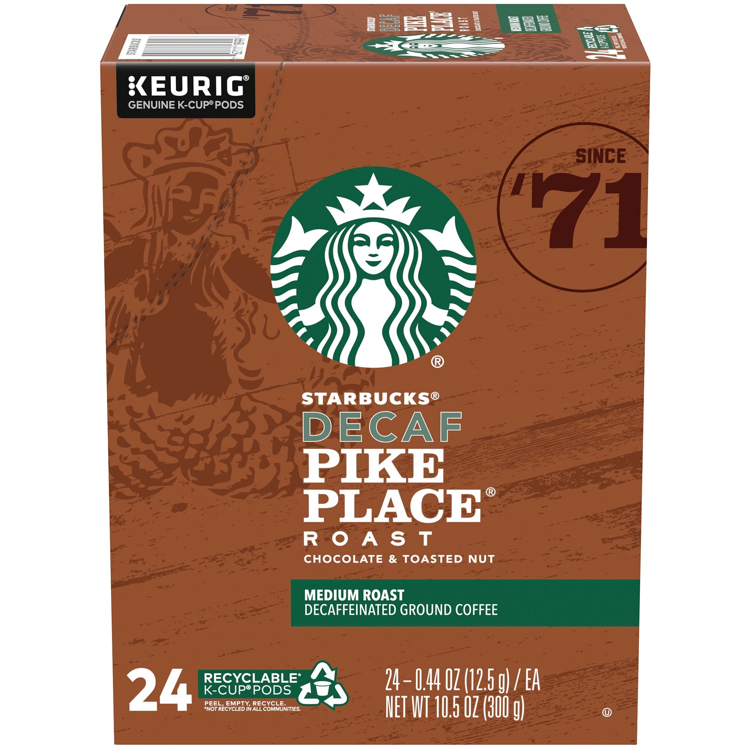 Starbucks Decaf Coffee K-Cup Pods, Pike Place, 24 Ct (Pack Of 2)