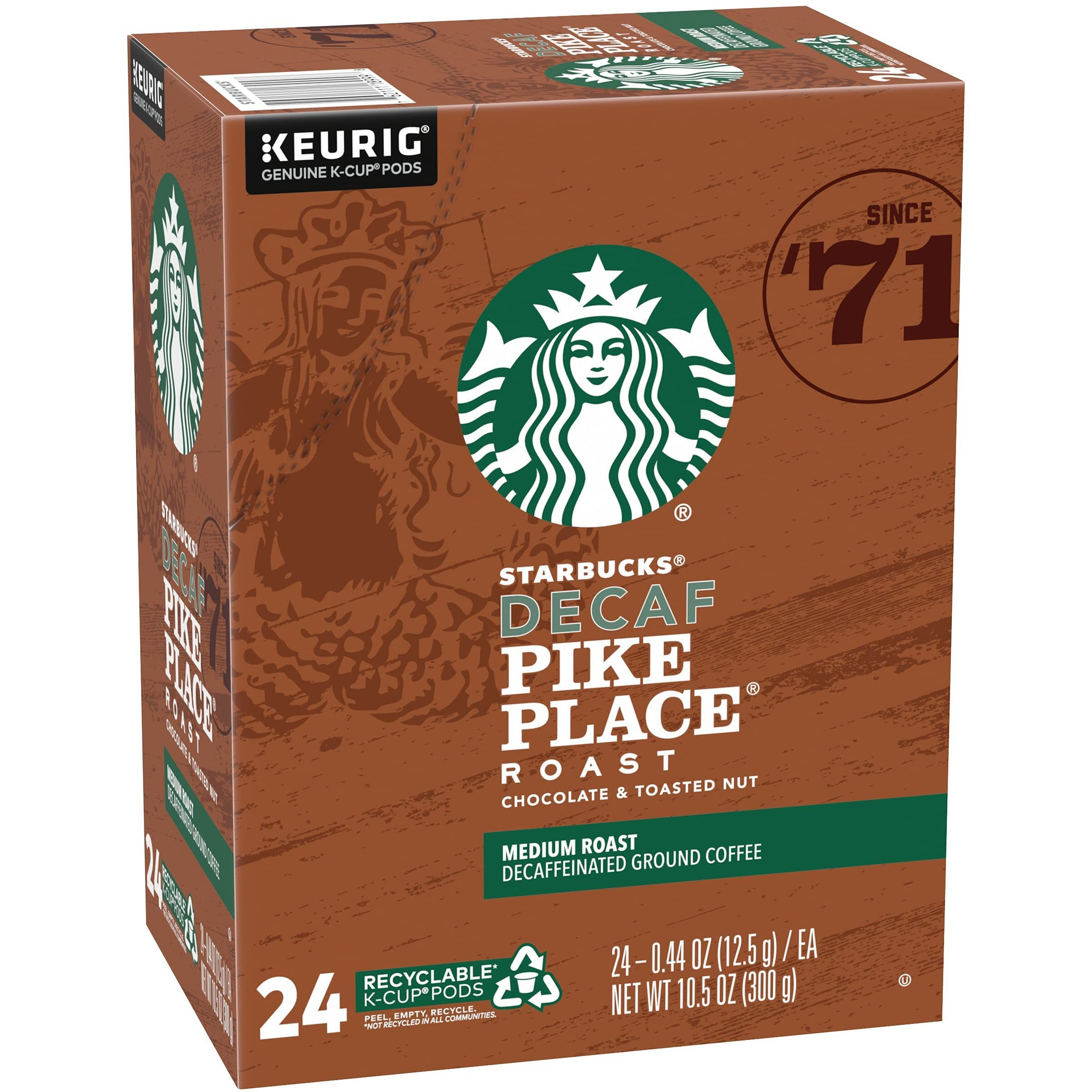 Starbucks Decaf Coffee K-Cup Pods, Pike Place, 24 Ct (Pack Of 2)