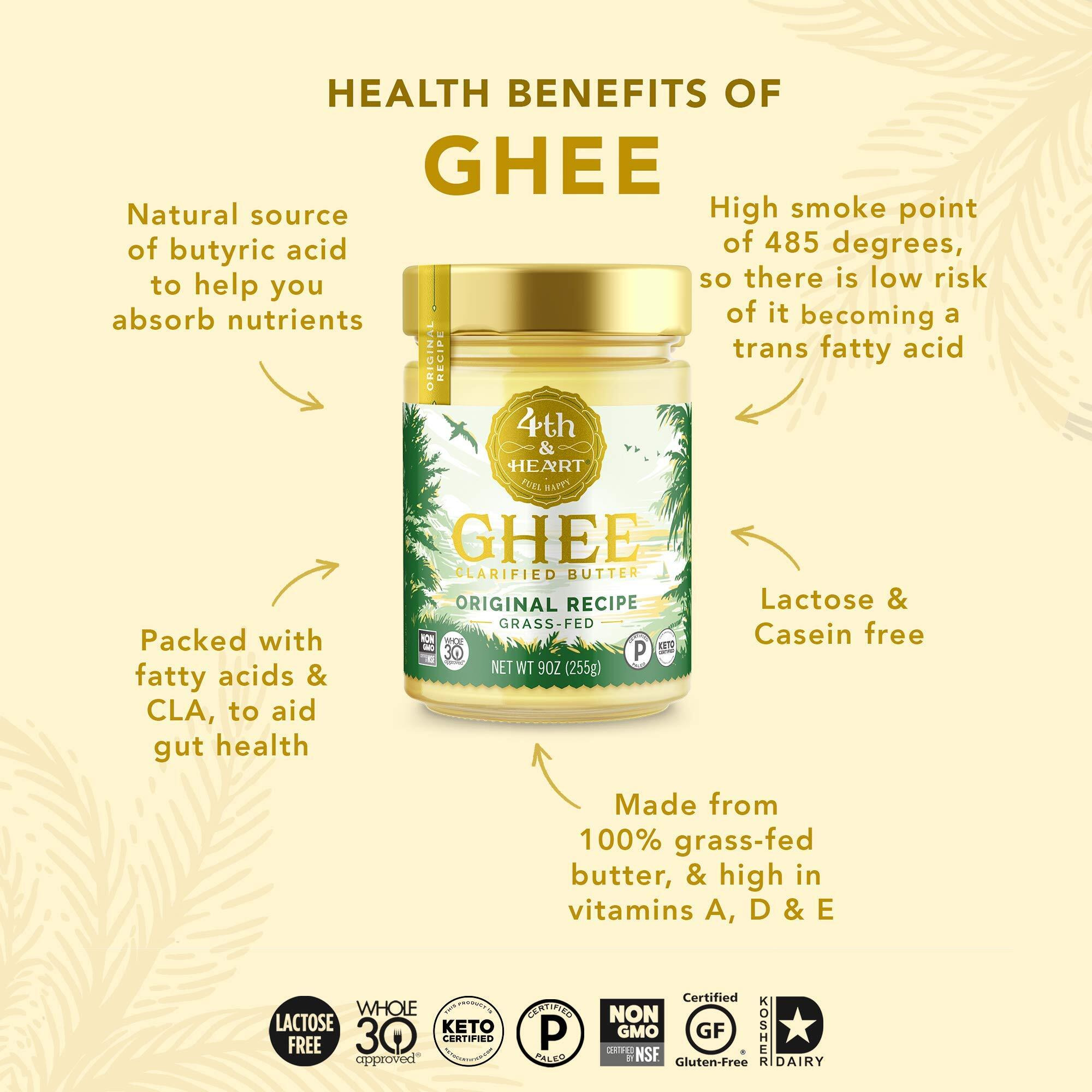 4Th & Heart Original Grass-Fed Ghee, 9 Ounce, Keto, Pasture Raised, Lactose And Casein Free, Certified Paleo