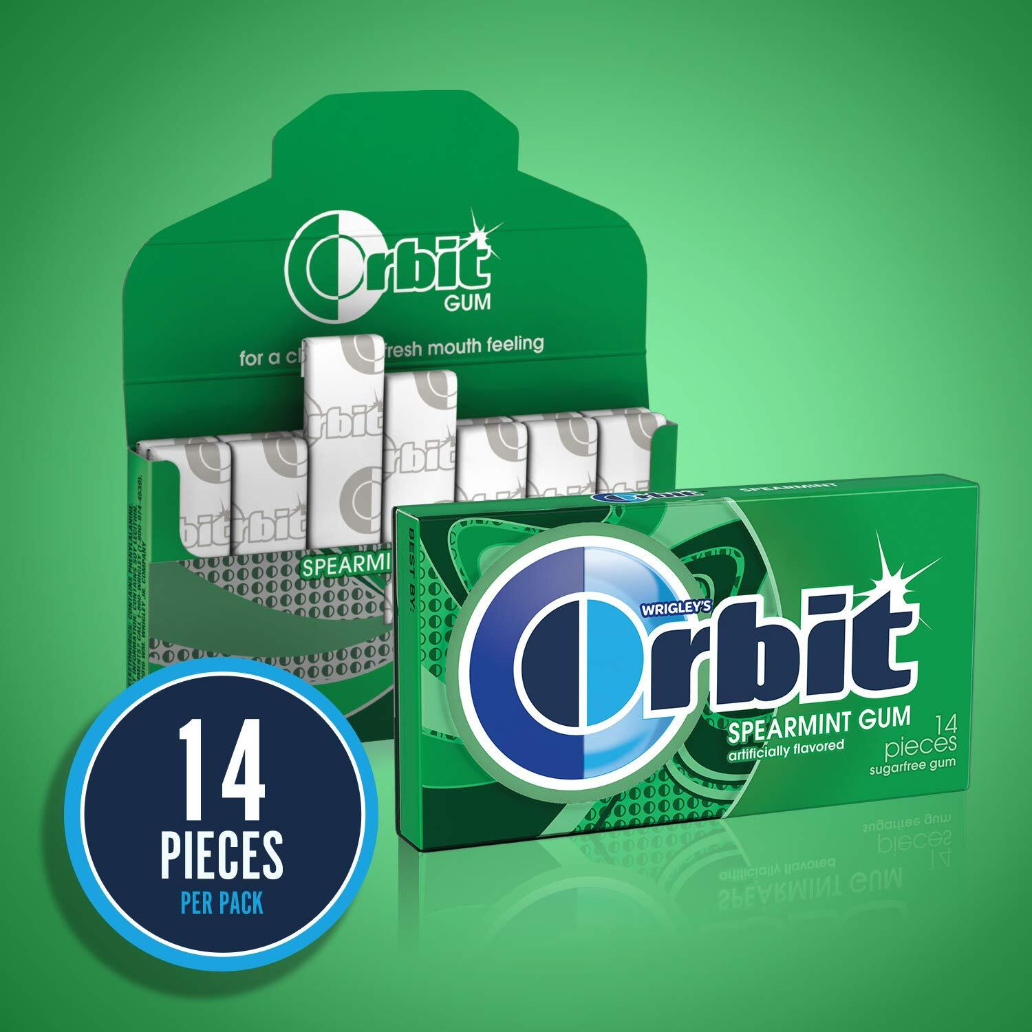 Orbit Spearmint Sugar Free Chewing Gum, 12 Packs Of 14-Pieces (168 Total Pieces)