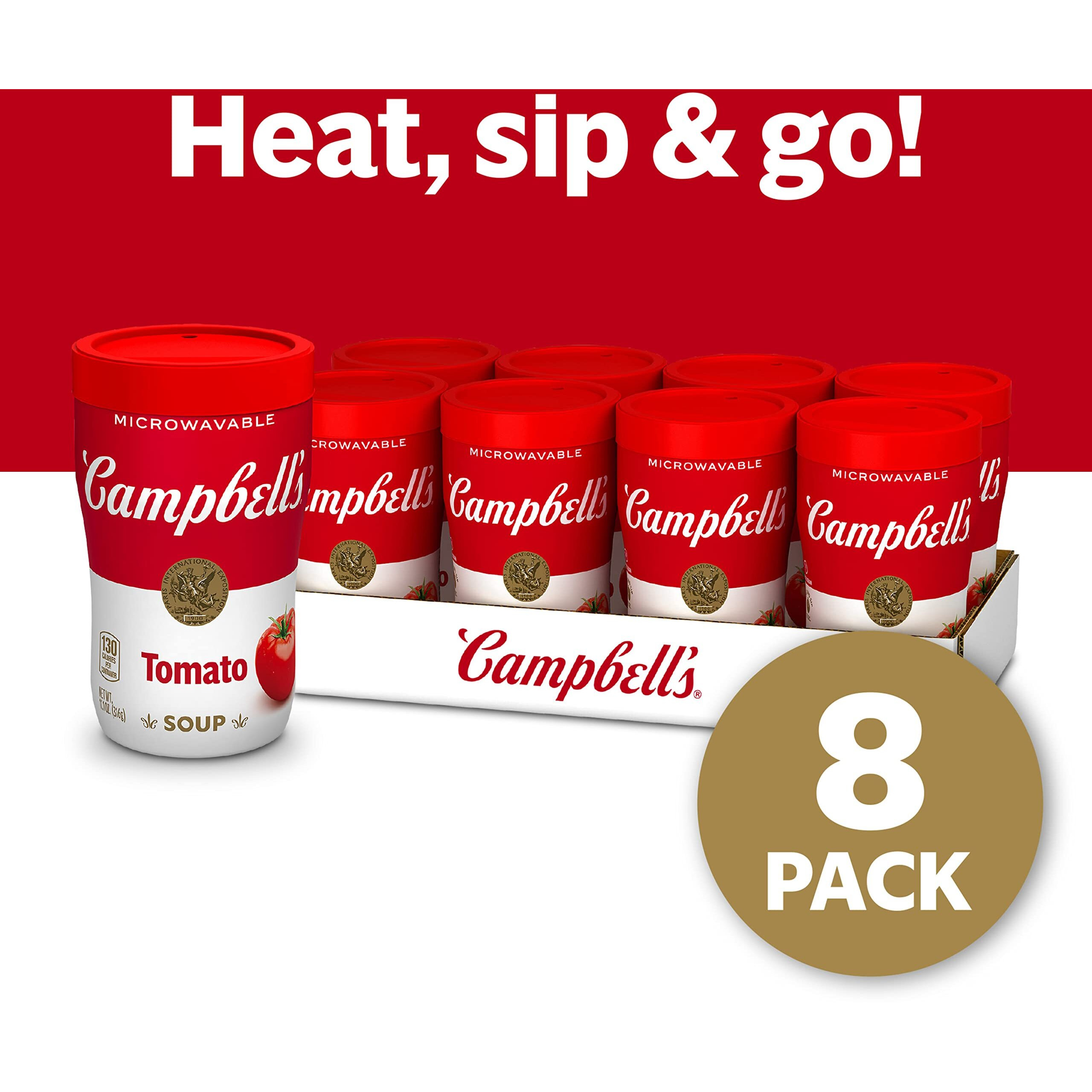 Campbell's Sipping Soup, Classic Tomato Soup, 11.1 Oz Microwavable Cup (Case Of 8)