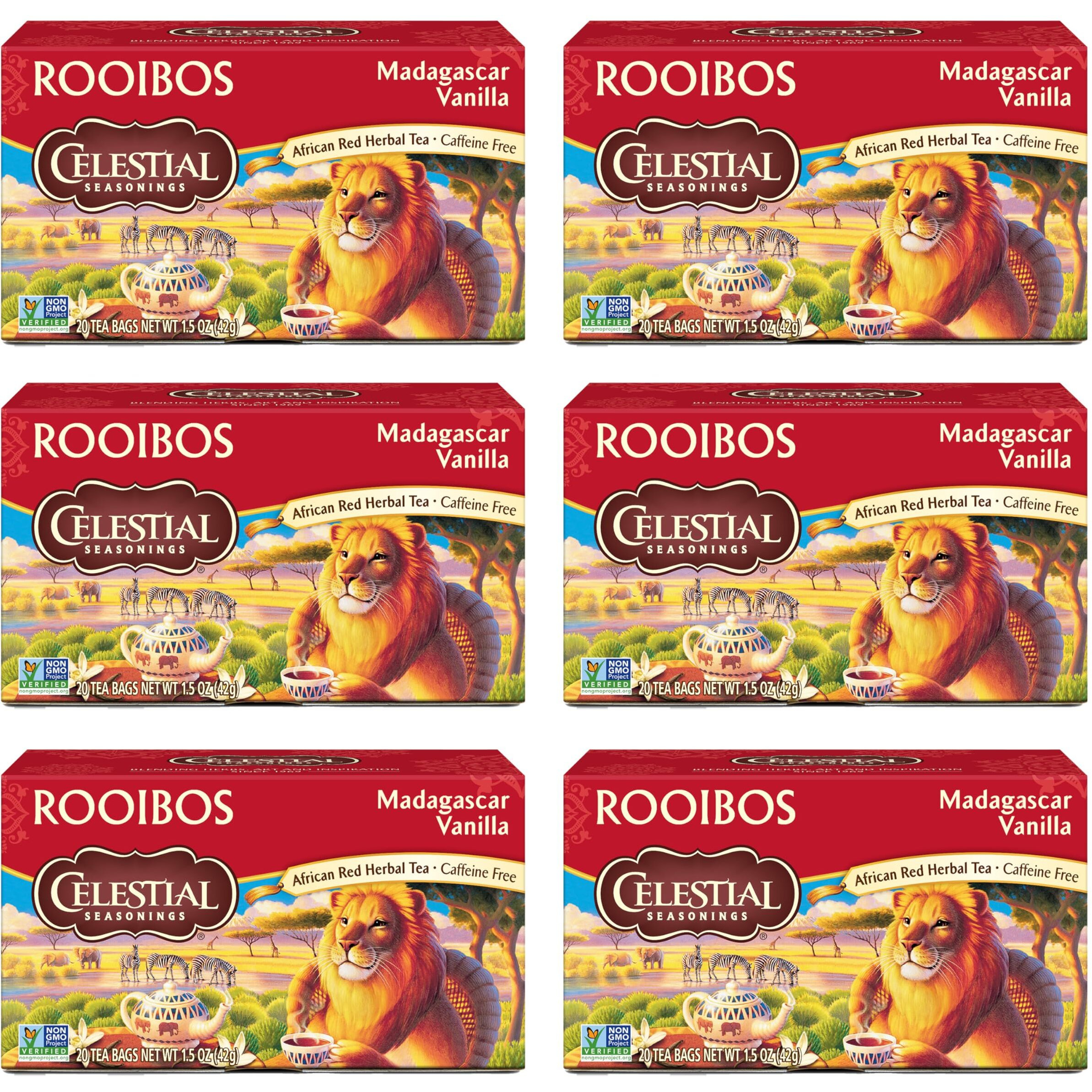 Celestial Seasonings Rooibos Madagascar Vanilla Herbal Tea, Caffeine Free, 20 Tea Bags Box, (Pack Of 6)