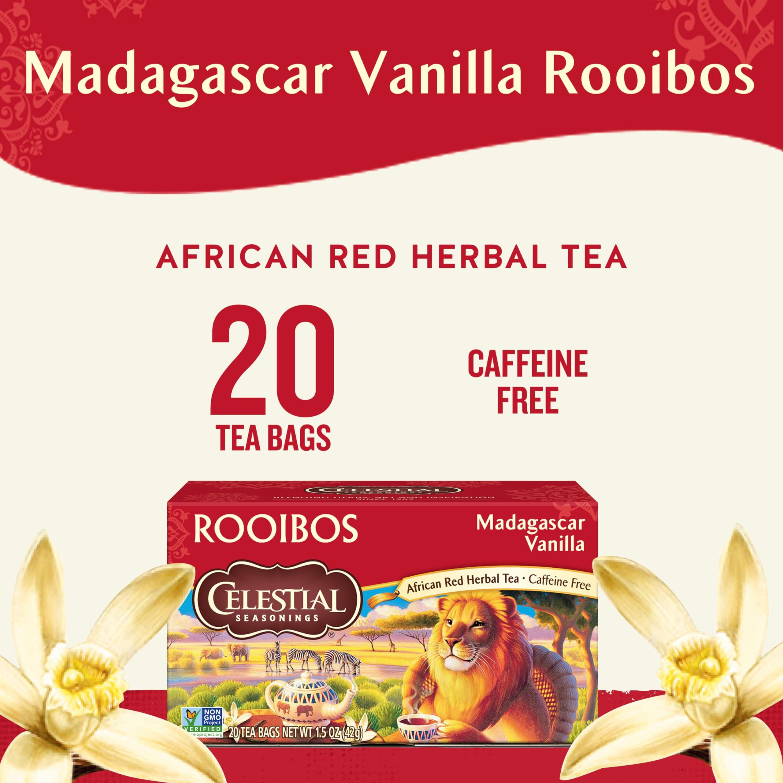 Celestial Seasonings Rooibos Madagascar Vanilla Herbal Tea, Caffeine Free, 20 Tea Bags Box, (Pack Of 6)