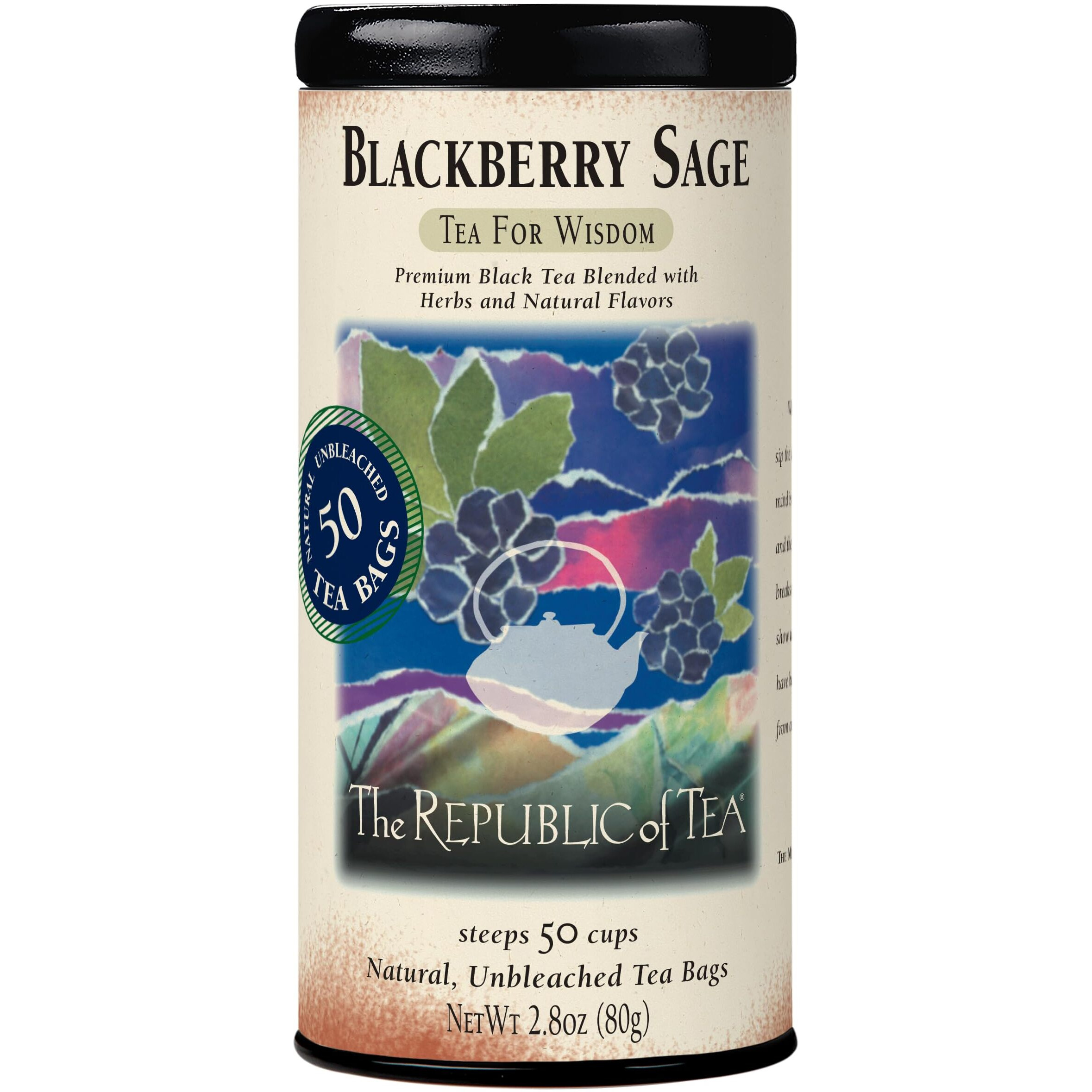 The Republic Of Tea Blackberry Sage Black Tea | 50 Tea Bags, Gourmet Black Tea