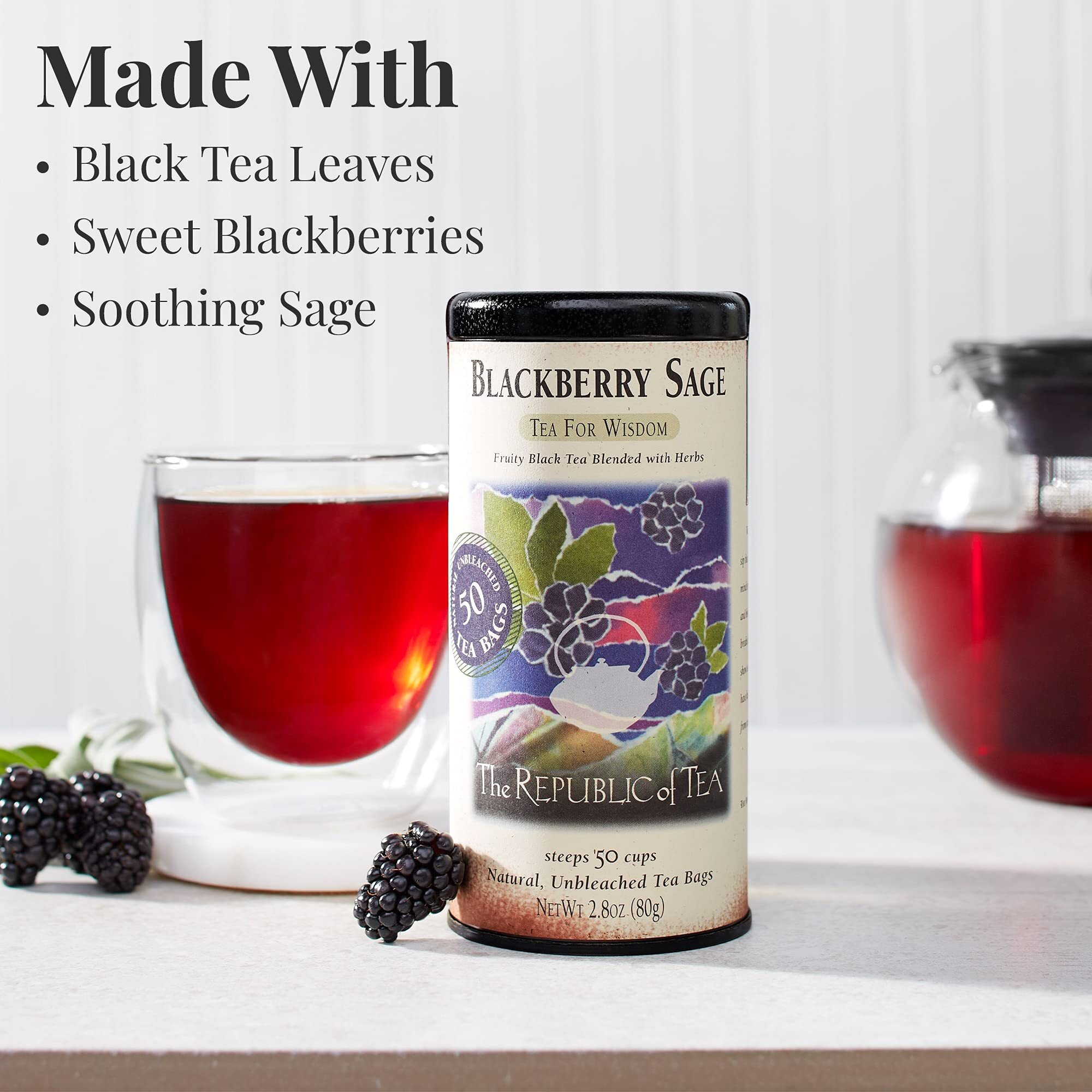 The Republic Of Tea Blackberry Sage Black Tea | 50 Tea Bags, Gourmet Black Tea