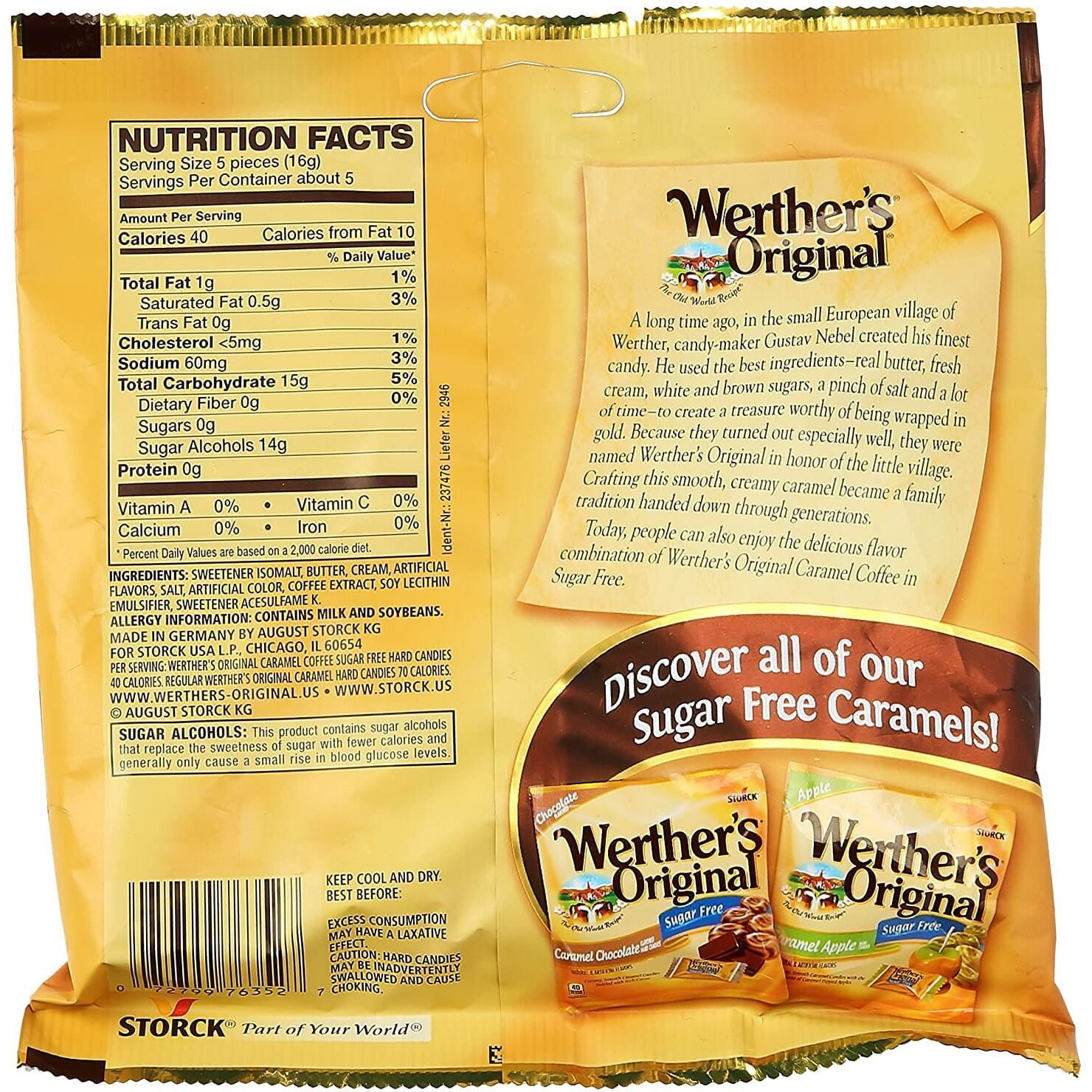 Werther's, Original Hard Candy, Caramel Coffee, Sugar Free, 2.75Oz Bags (Pack Of 4)