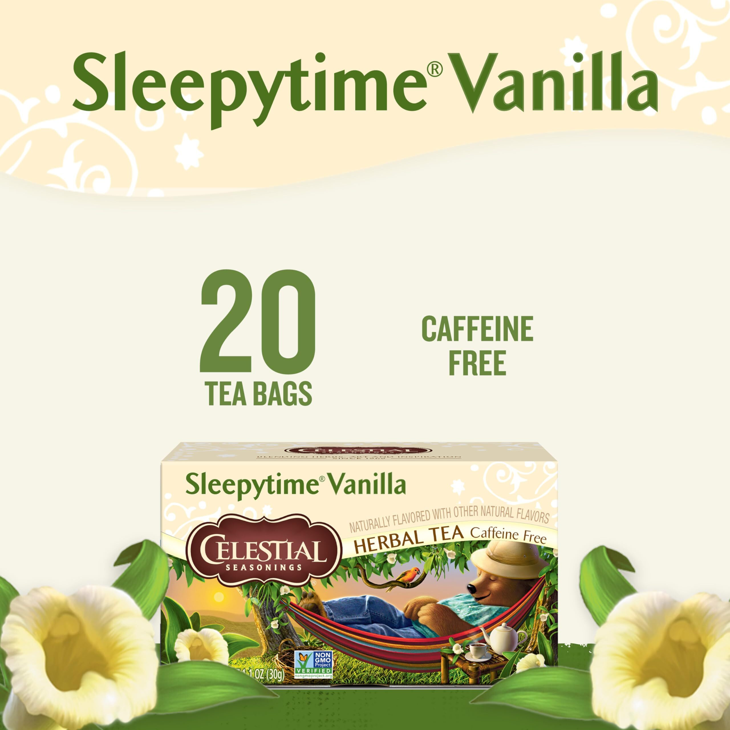 Celestial Seasonings Sleepytime Herbal Vanilla Tea, Caffeine Free, 20 Tea Bags Box, (Pack Of 6)