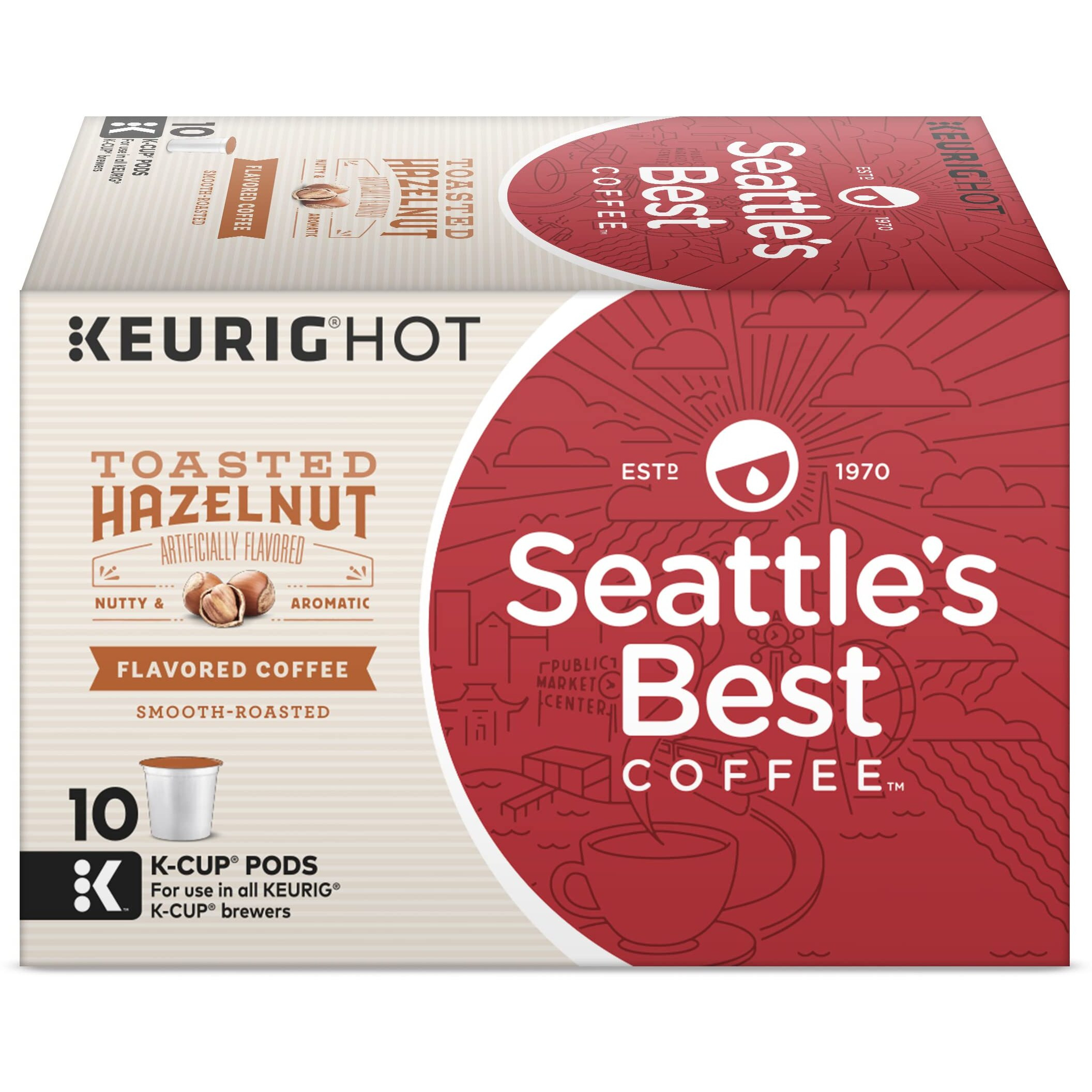 Seattles Best Coffee K-Cups, Toasted Hazelnut - Smooth Roasted Flavored Ground Coffee, 10 K-Cup Pods/Pack (Pack Of 3)