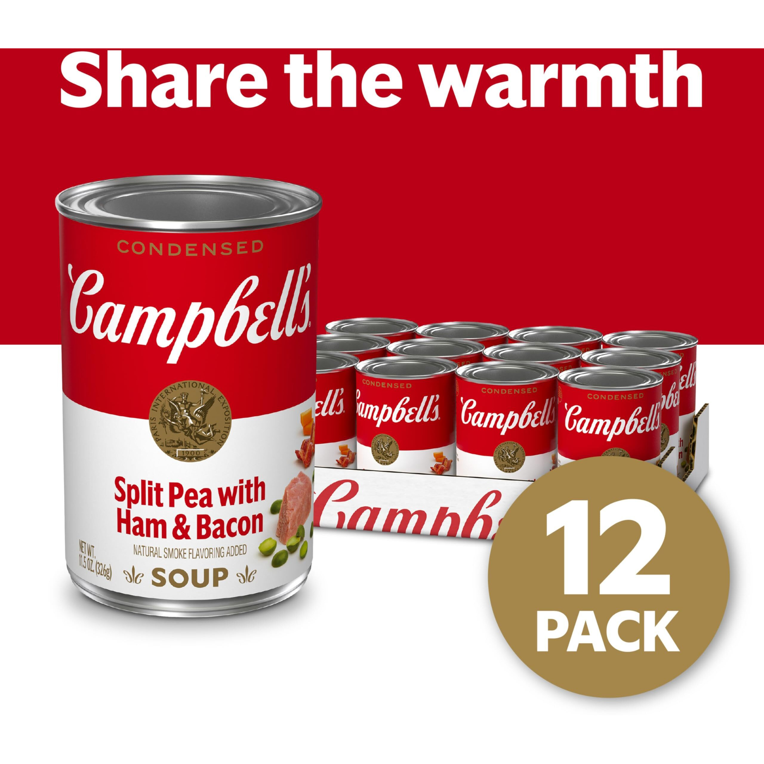 Campbell's Condensed Split Pea Soup With Ham And Bacon, Natural Smoke Flavoring Added, 11.5 Oz Can (12 Pack)