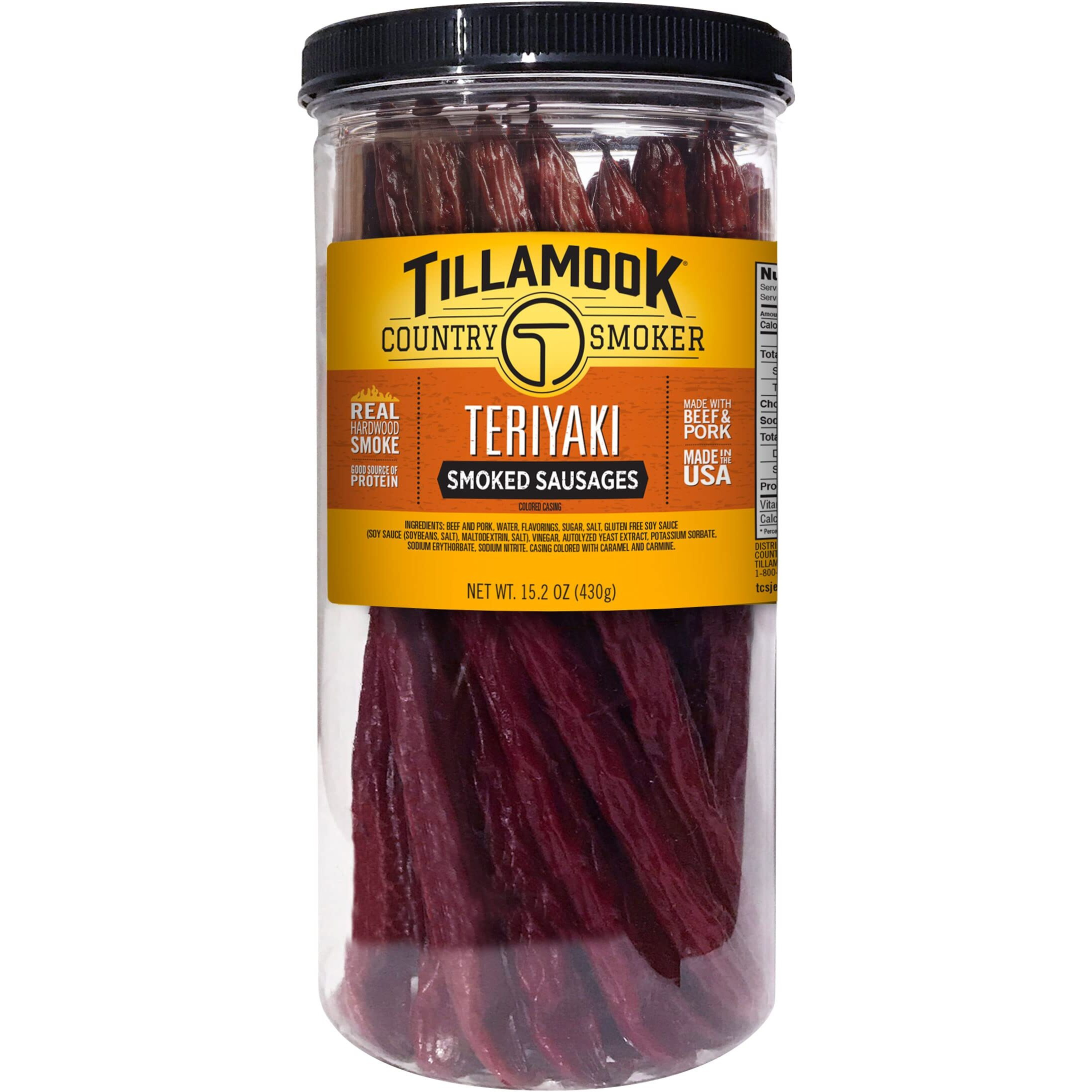 Tillamook Country Smoker Real Hardwood Smoked Sausages, Teriyaki, 15.2 Ounce Tall Jar, 20 Count