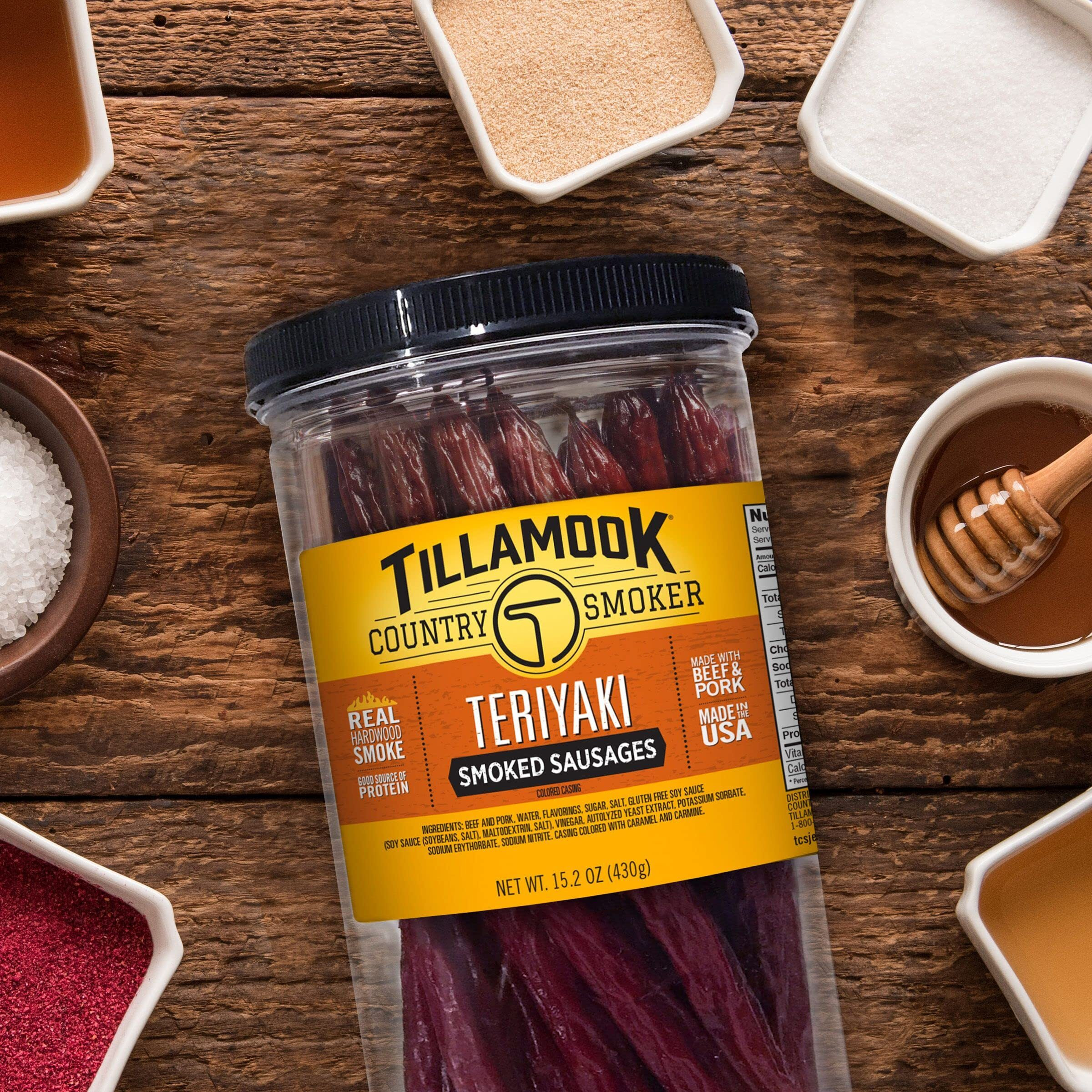 Tillamook Country Smoker Real Hardwood Smoked Sausages, Teriyaki, 15.2 Ounce Tall Jar, 20 Count