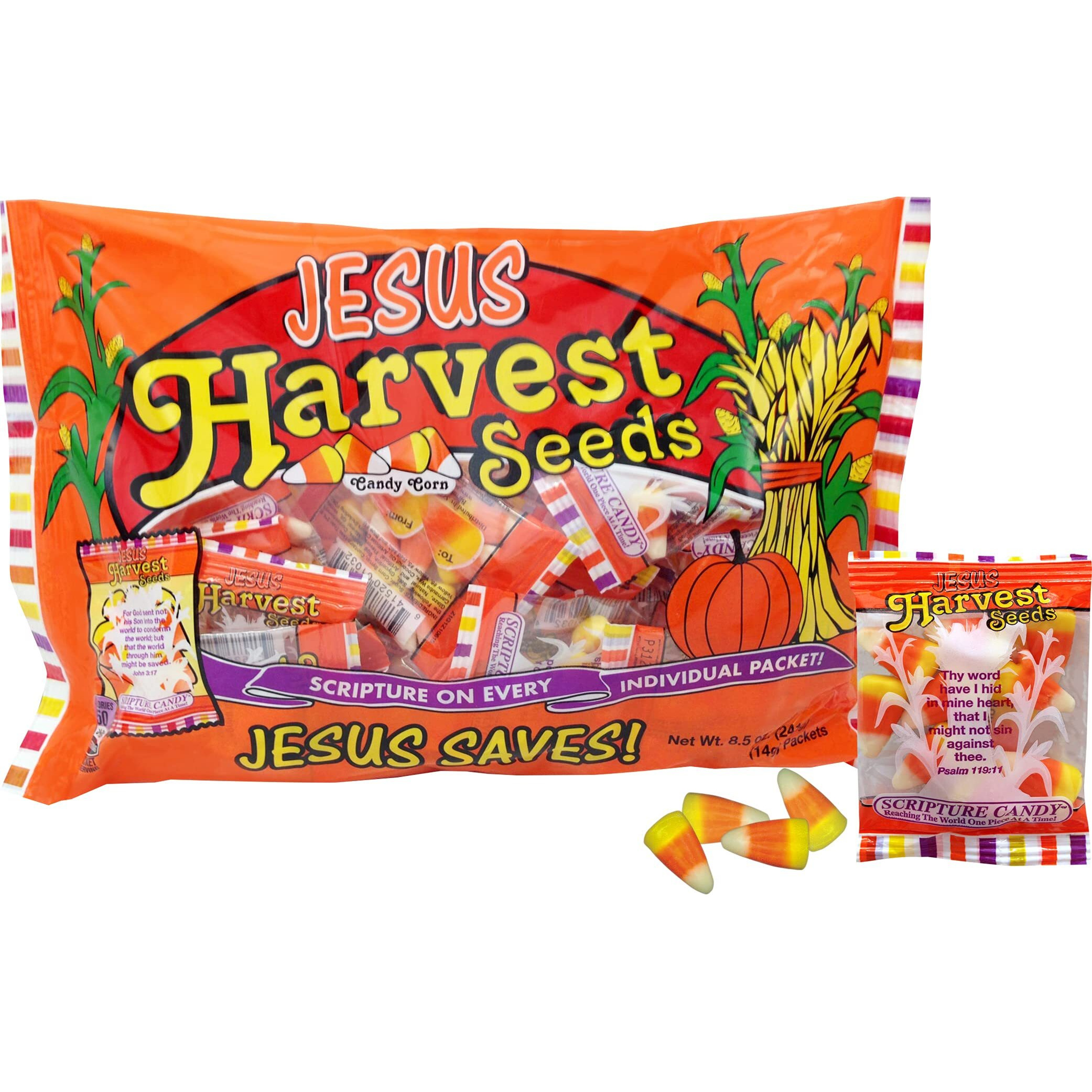 Scripture Candy, Jesus Harvest Orange, Yellow & White Candy Corn Promise Seeds, 15 Count