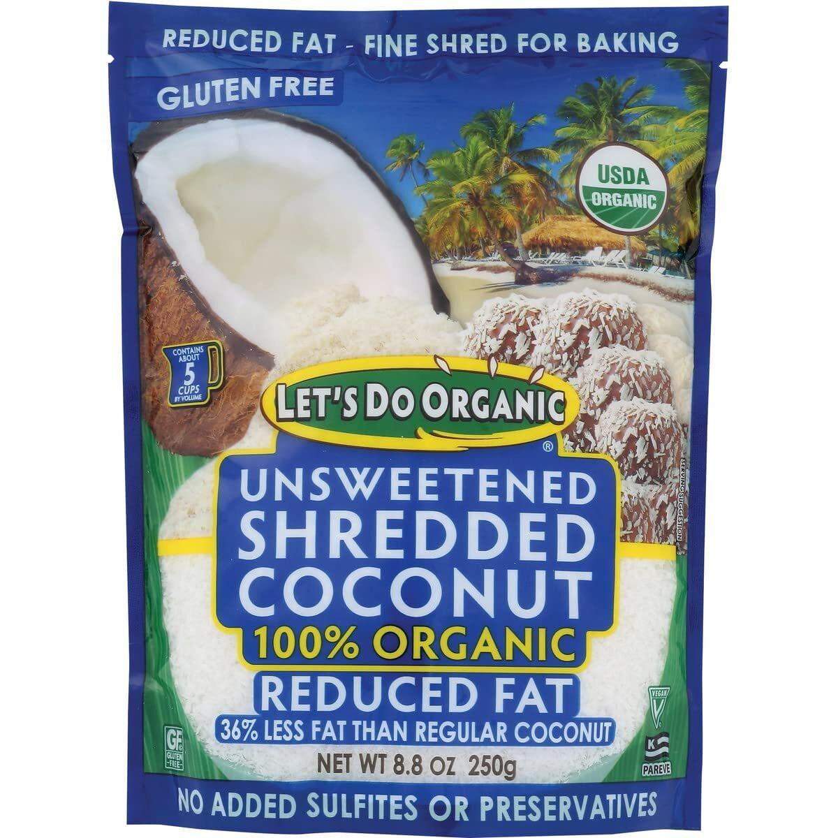 Edward & Sons Lets Do Organic Shredded Coconut Unsweetened - Reduced Fat Coconut Shredded Organic, Organic Shreds, Unsweetened - 8.8 Oz (Pack Of 12)
