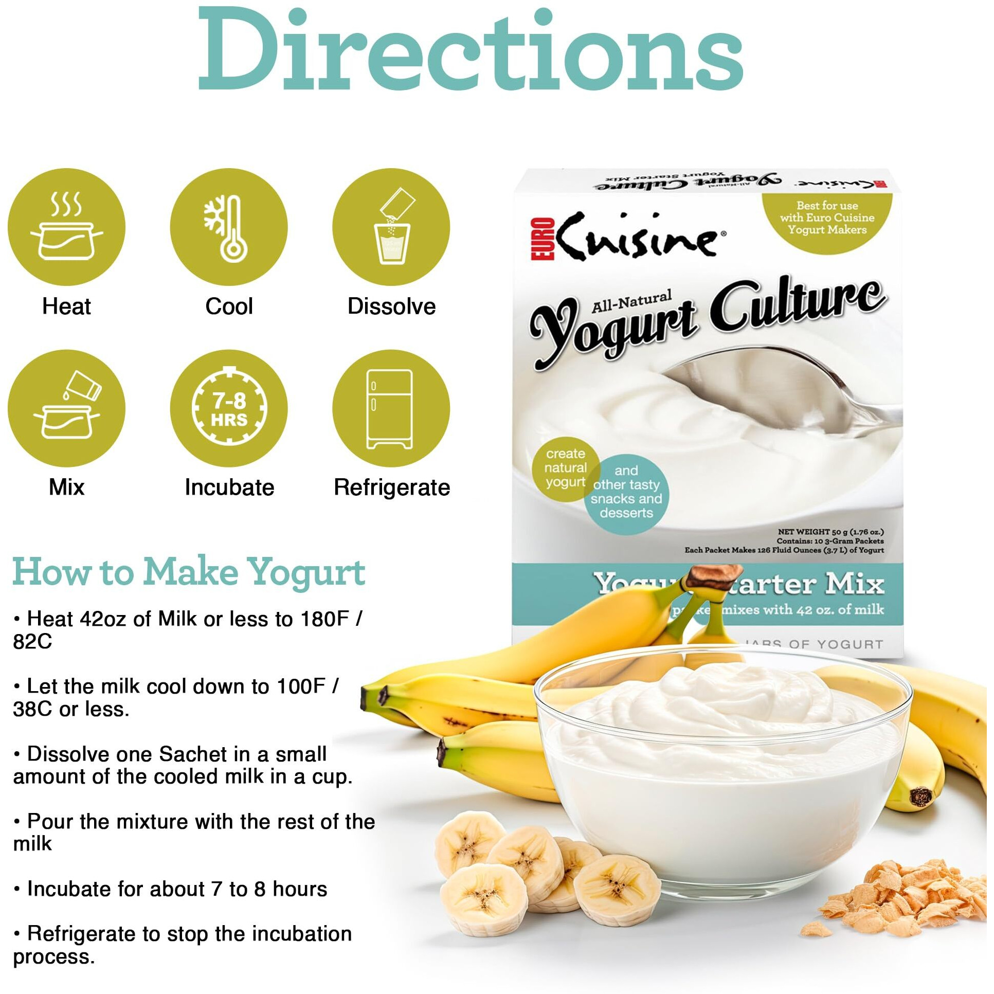 Euro Cuisine Ri1020 All Natural Yogurt Culture Starter - Perfect For Dairy Free, Whole Milk, Protein Yogurt - Probiotic Yogurt Pouches For Smooth, Creamy Homemade Yogurt