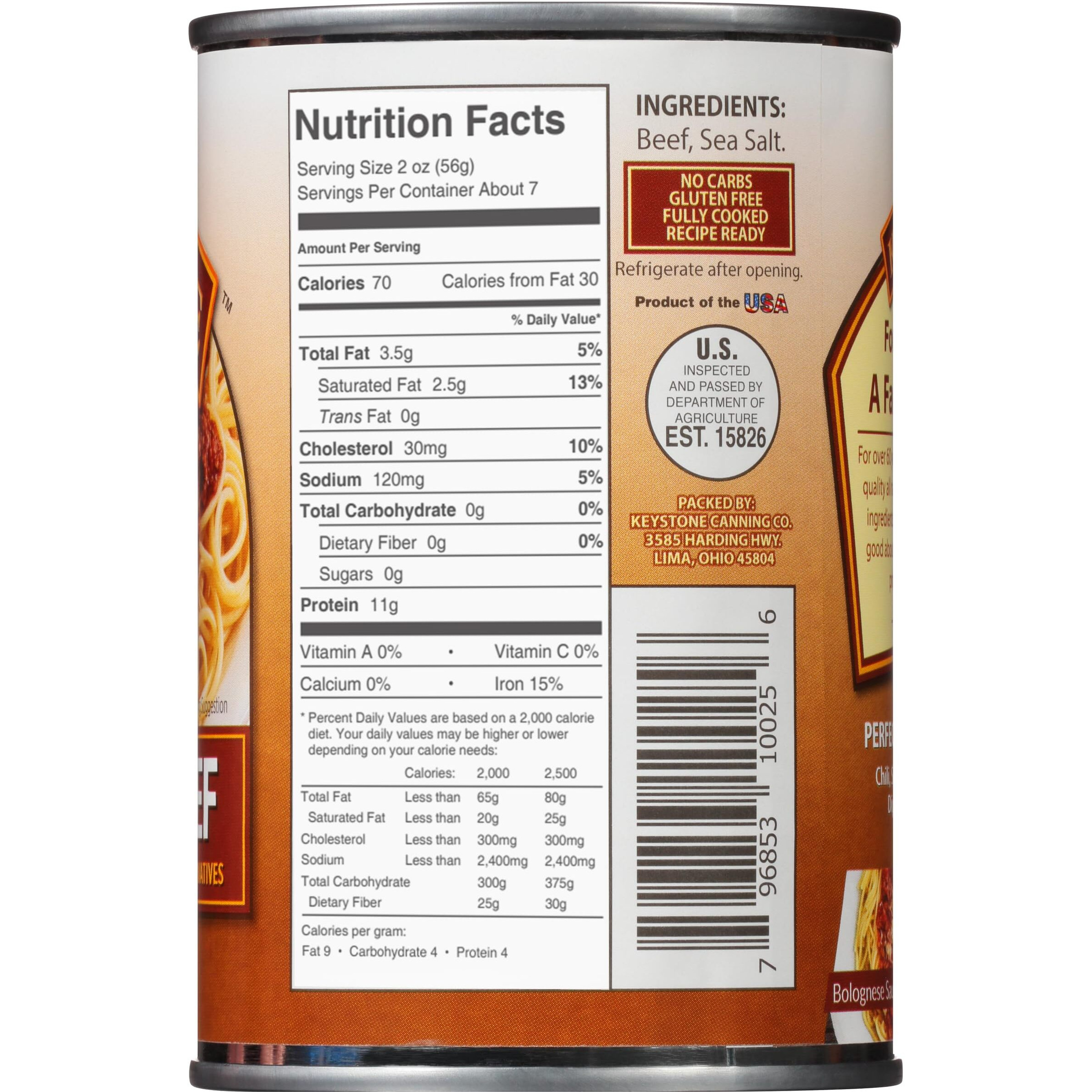 Keystone Meats All Natural Canned Beef, Ground, 14 Ounce