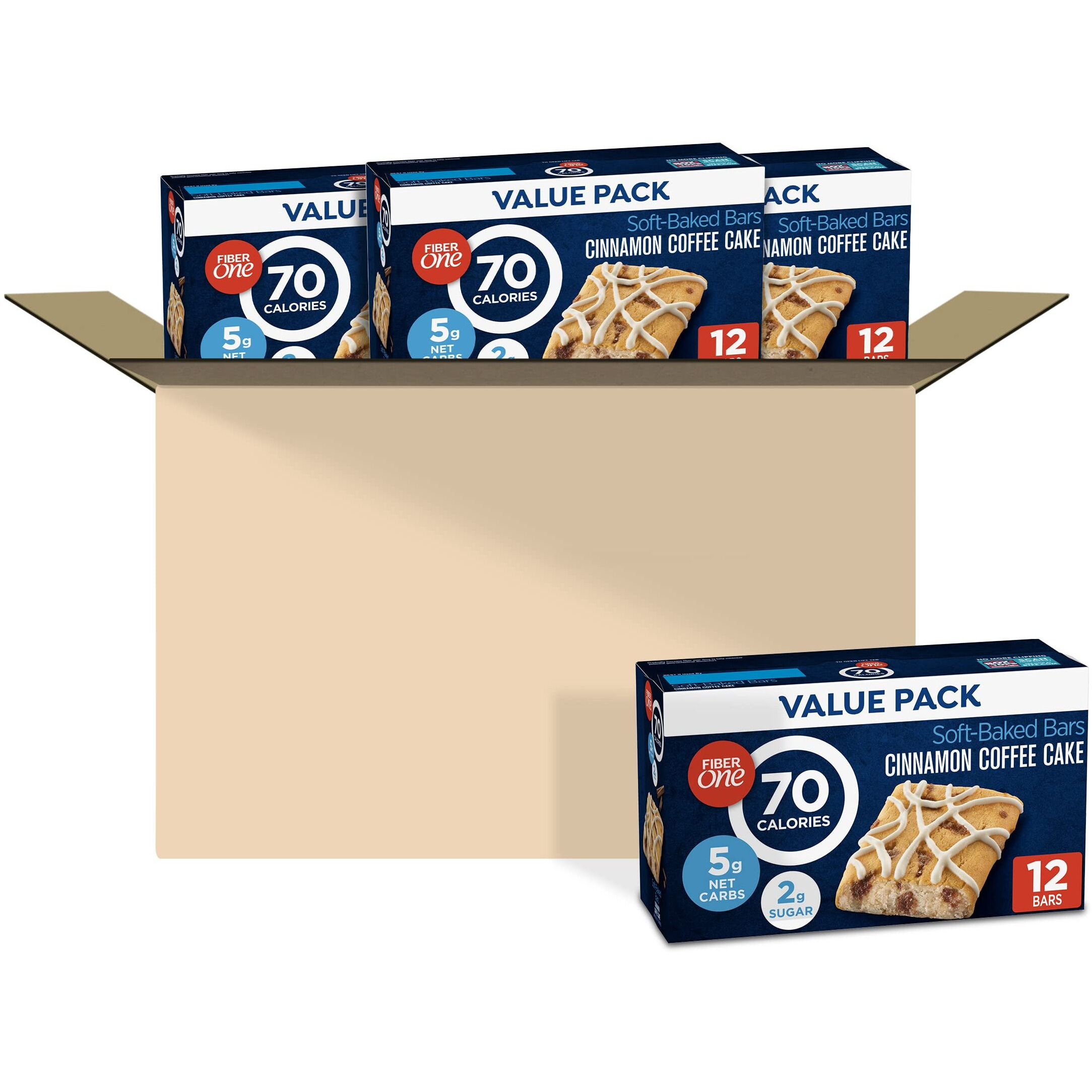 Fiber One 70 Calorie Soft-Baked Bars, Cinnamon Coffee Cake, 12 Ct (Pack Of 4)