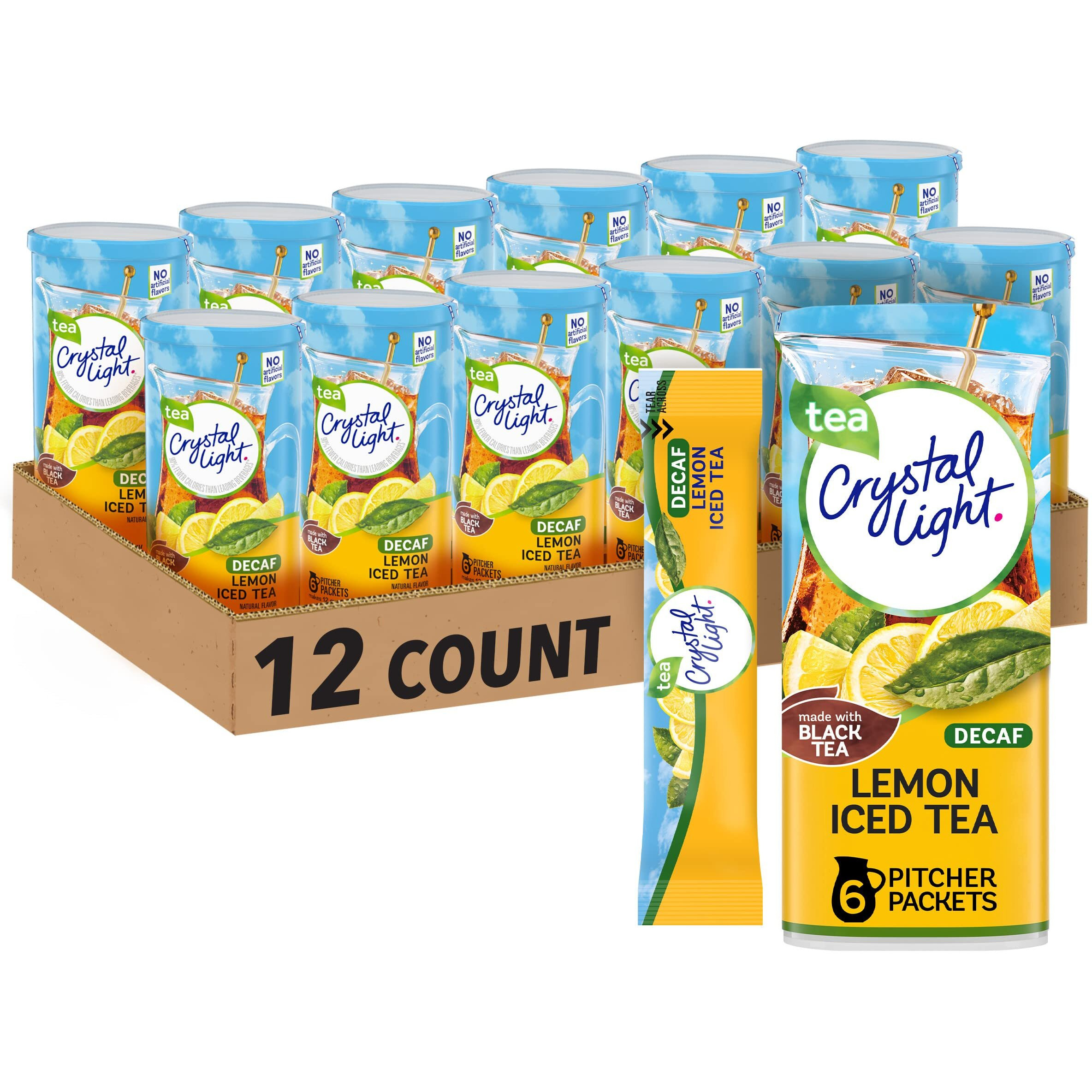 Crystal Light Sugar-Free Decaffeinated Lemon Iced Tea Naturally Flavored Powdered Drink Mix 72 Count Pitcher Packets