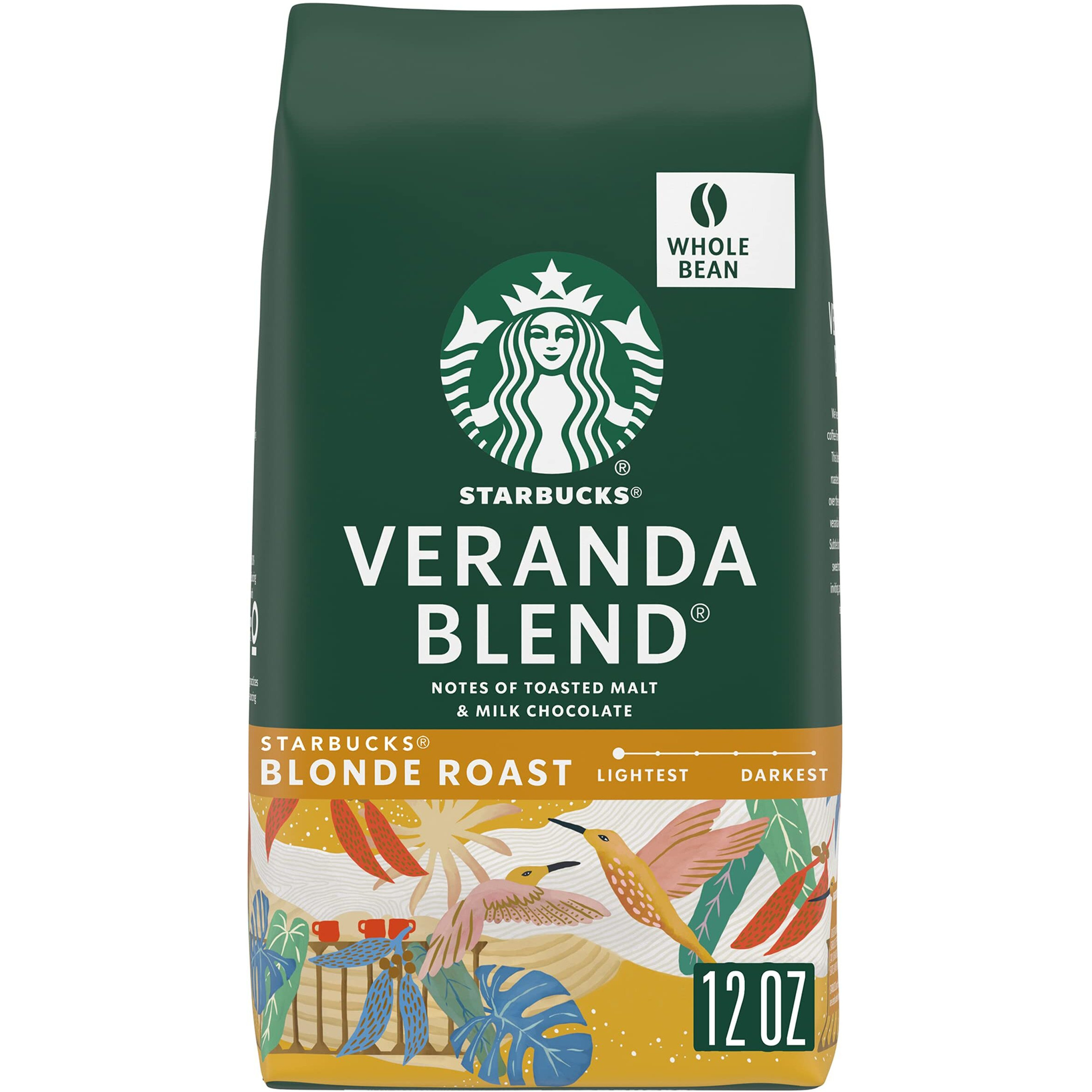 Starbucks Blonde Roast Whole Bean Coffee - Veranda Blend - 100% Arabica - 1 Bag (12 Oz.)