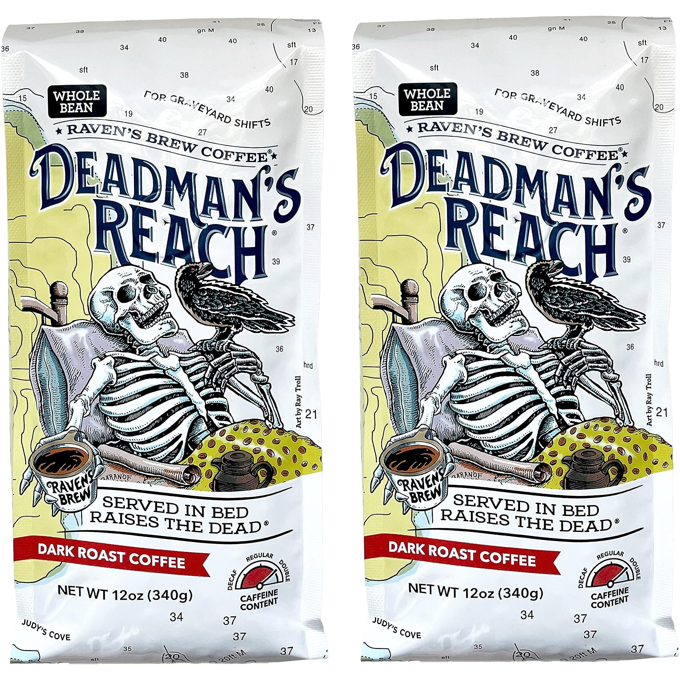 Raven's Brew Coffee High Caffeine Coffee Dark Roast Whole Bean - Deadman's Reach 2-Pack Of 12Oz