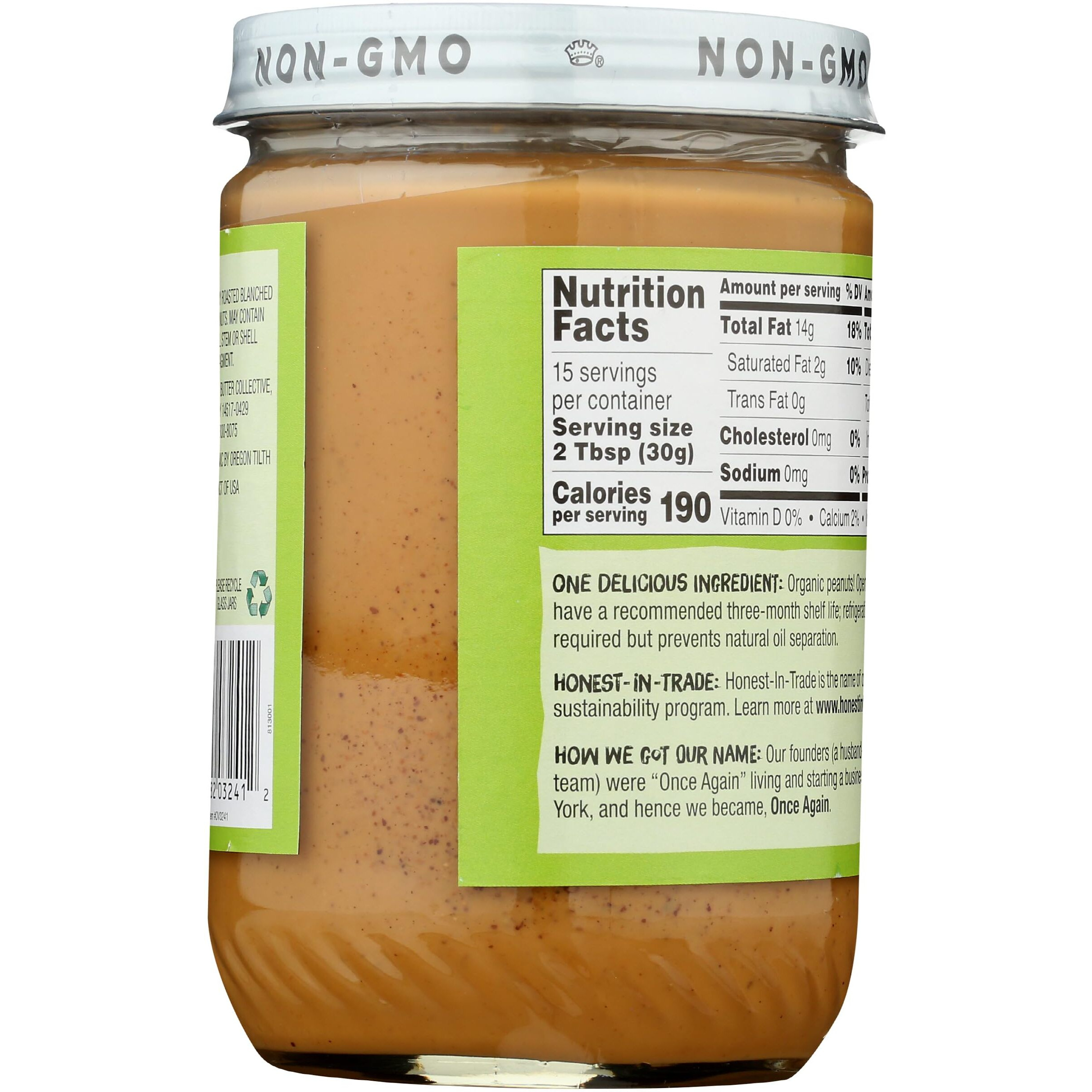 Once Again Organic Creamy Peanut Butter, 16Oz - Salt Free, Unsweetened - Usda Organic, Gluten Free Certified, Vegan, Kosher - Glass Jar