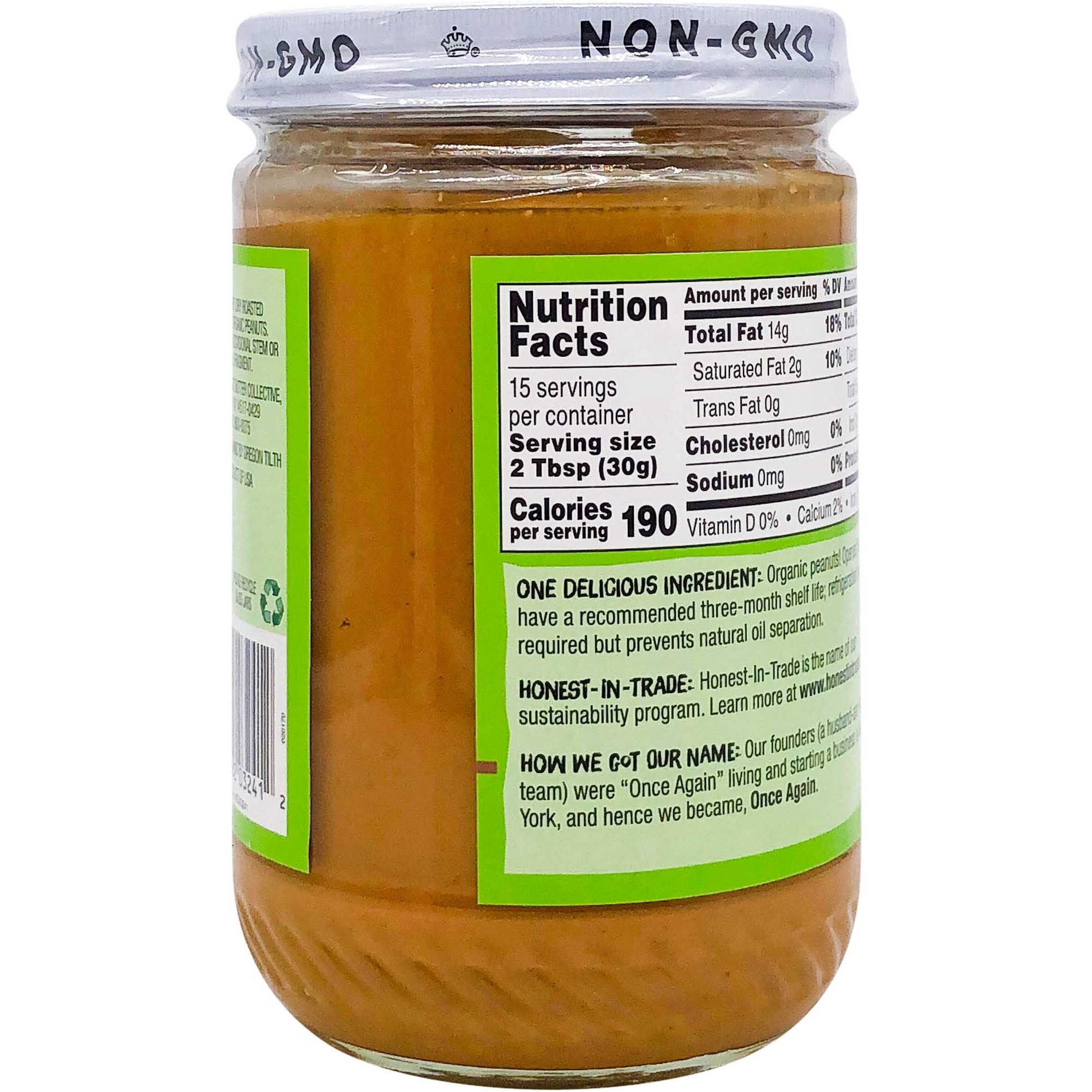 Once Again Organic Creamy Peanut Butter, 16Oz - Salt Free, Unsweetened - Usda Organic, Gluten Free Certified, Vegan, Kosher - Glass Jar